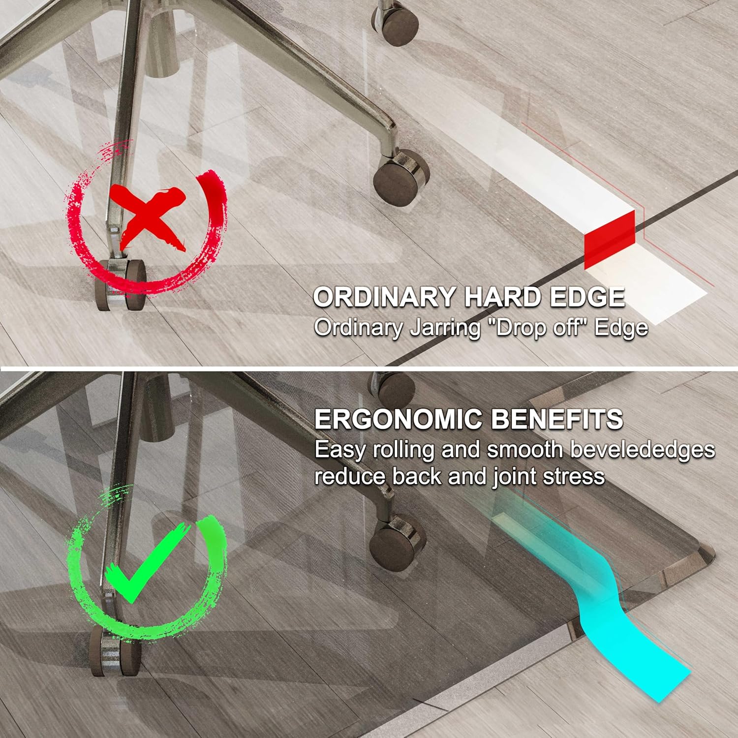 Beveled Edge Irregular Office Chair Mat with Lip for Carpet or Hardwood Floor Crystal Gray 36" x