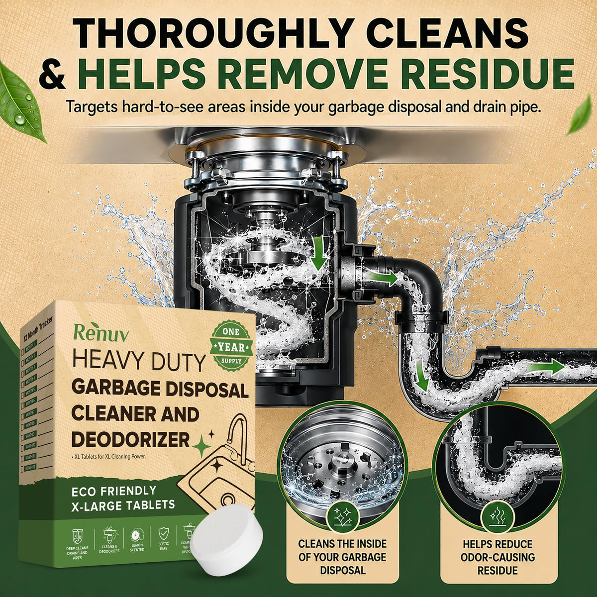 Renuv® Garbage Disposal Cleaner & Deodorizer Tablets, 12 XL Tablets – view 6