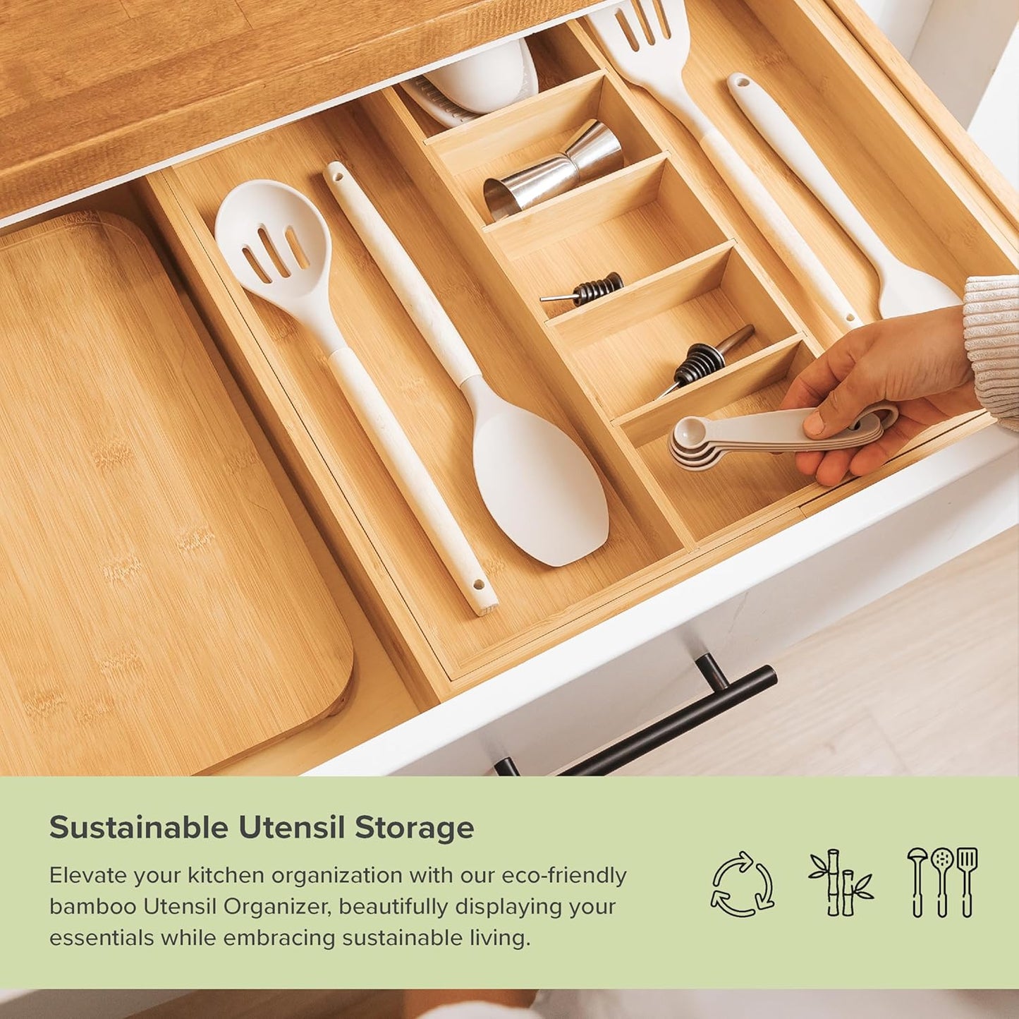 KitchenEdge Adjustable Kitchen Drawer Organizer for Utensils and Junk, Food-Safe Contract Grade