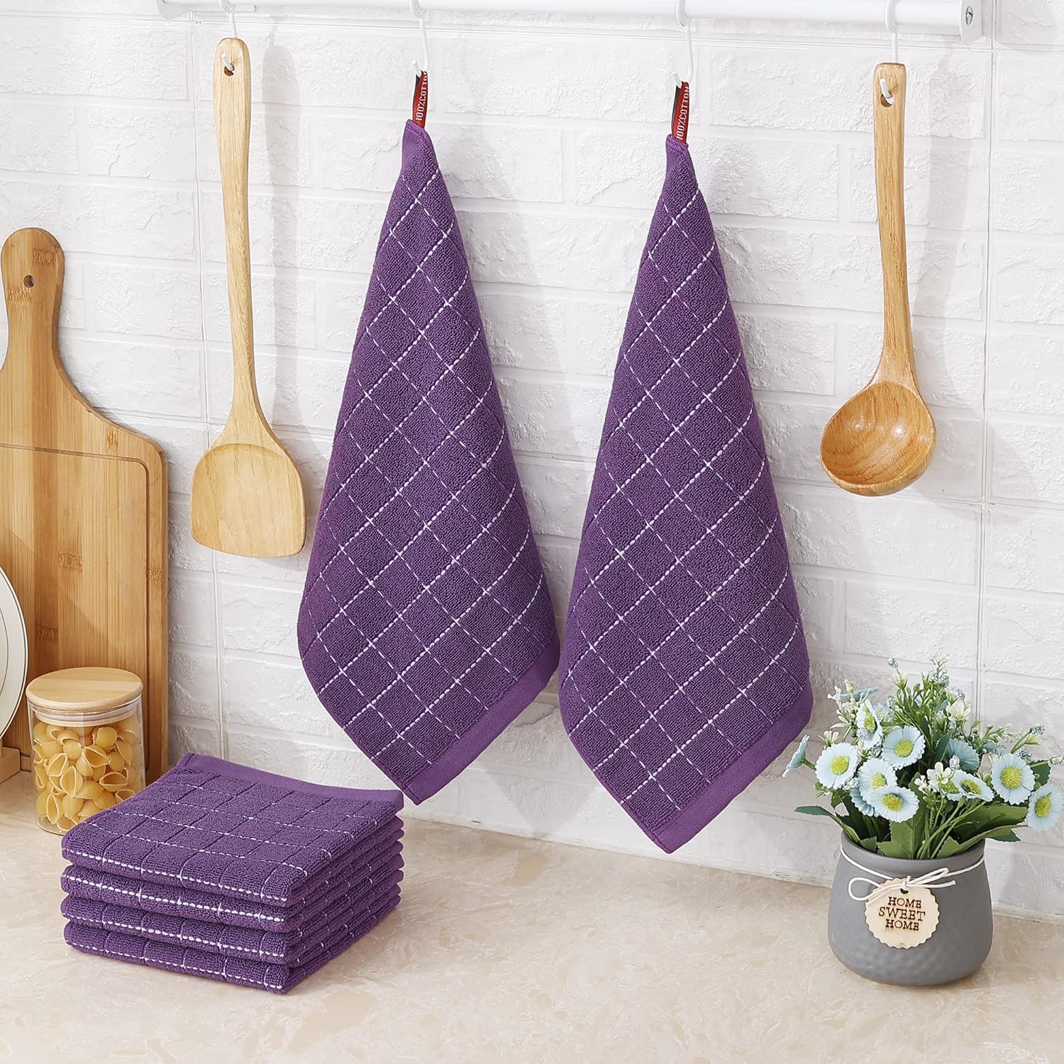 Homaxy 100% Cotton Terry Kitchen Dish Cloths, Ultra Soft and Absorbent Dish Towels for Kitchen