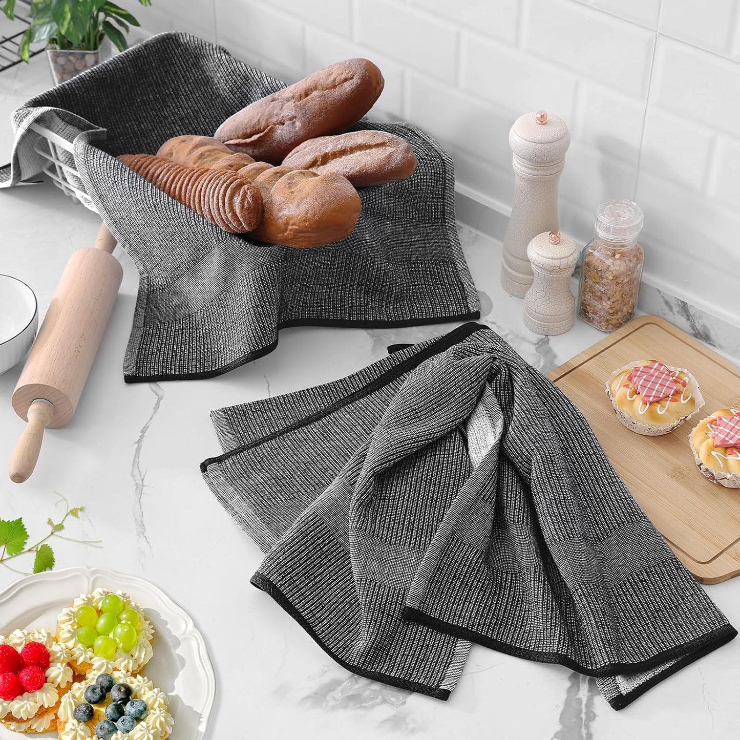Homaxy Premium Kitchen Towels(18”x 28”, 6 Pack), Large Cotton Kitchen Hand Towels, Flat and Terry