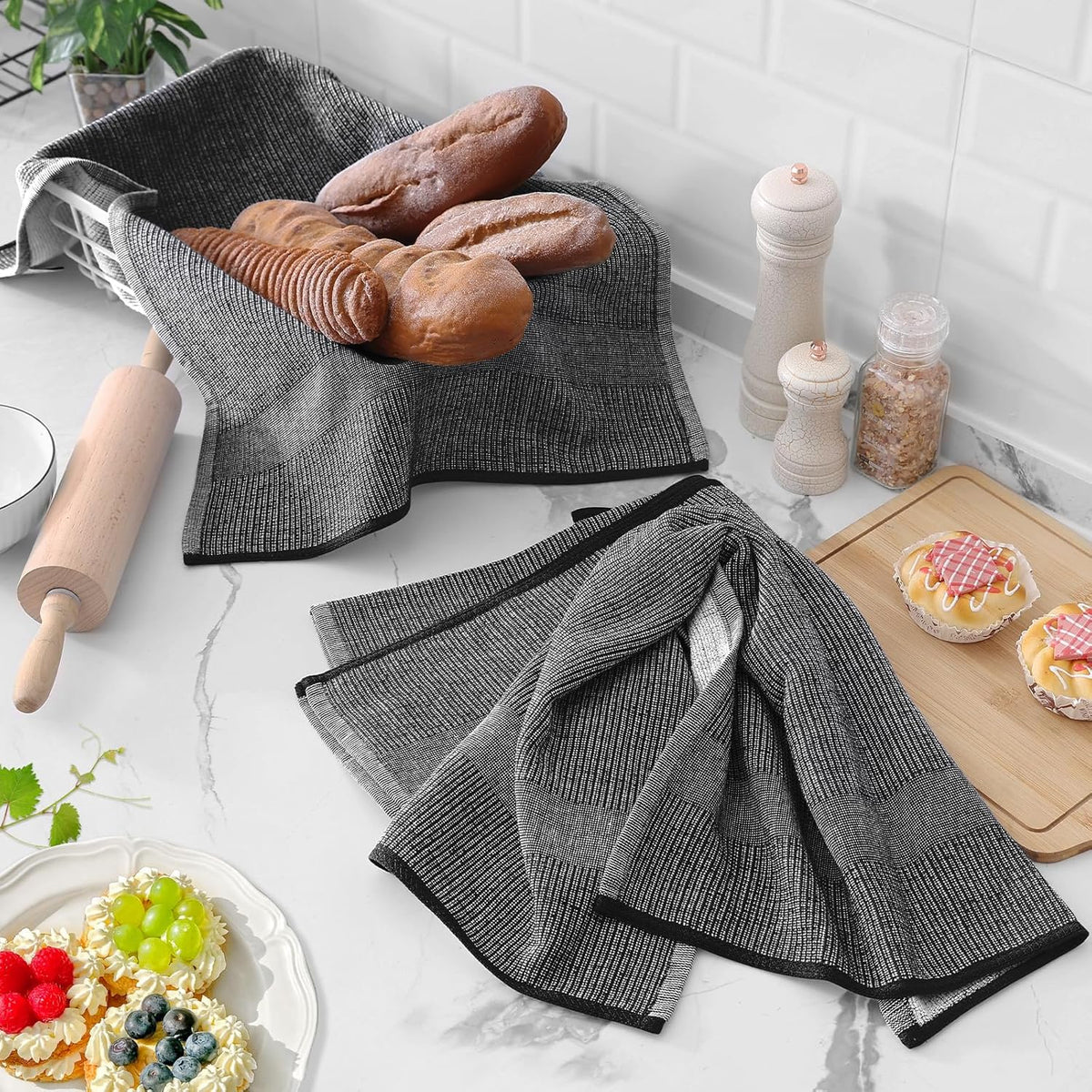 Homaxy Premium Kitchen Towels(18”x 28”, 6 Pack), Large Cotton Kitchen Hand Towels, Flat and Terry