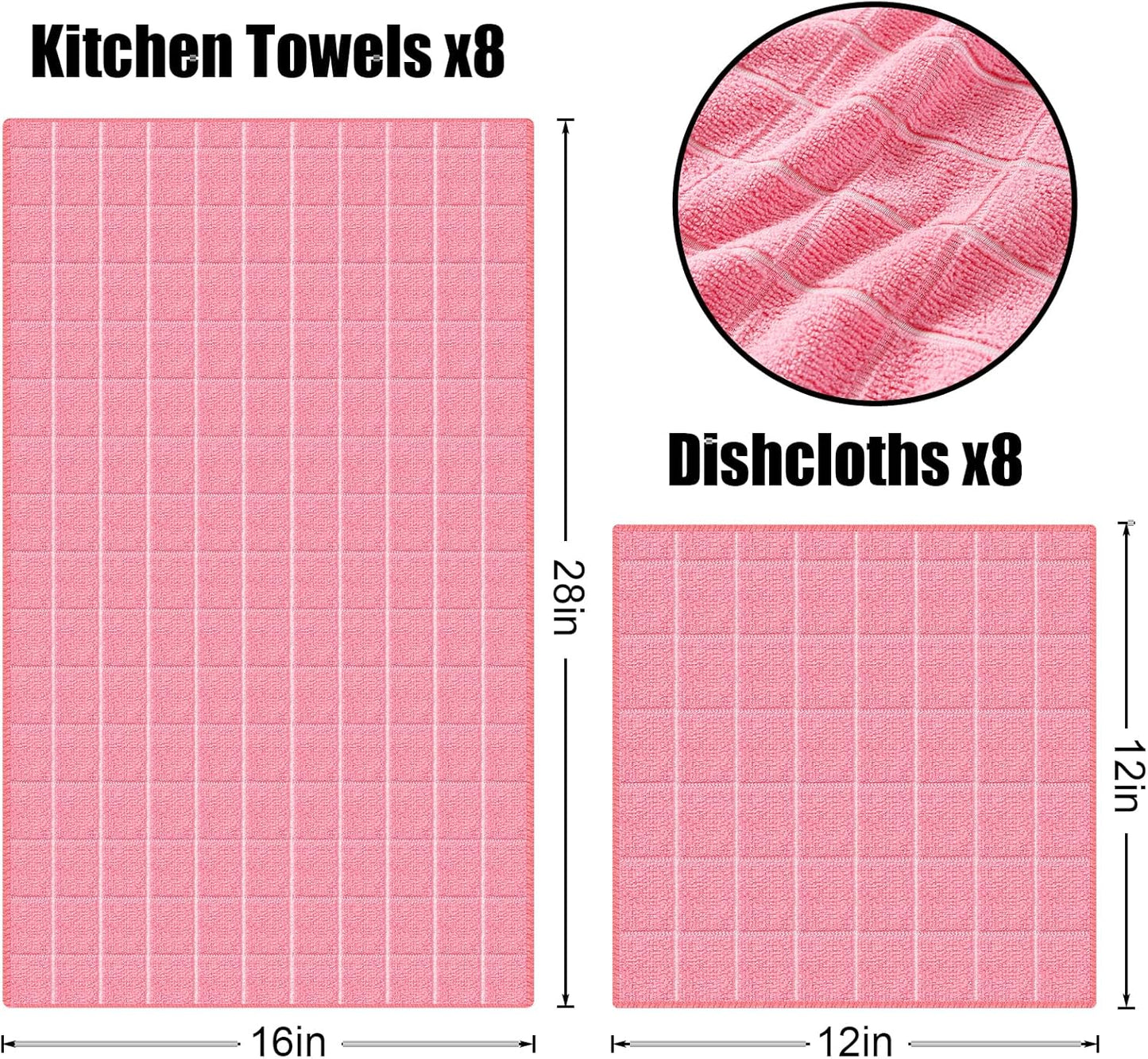Homaxy Microfiber Kitchen Towels and Dishcloths Set, 16 Pack Soft and Absorbent Dish Hand Towels