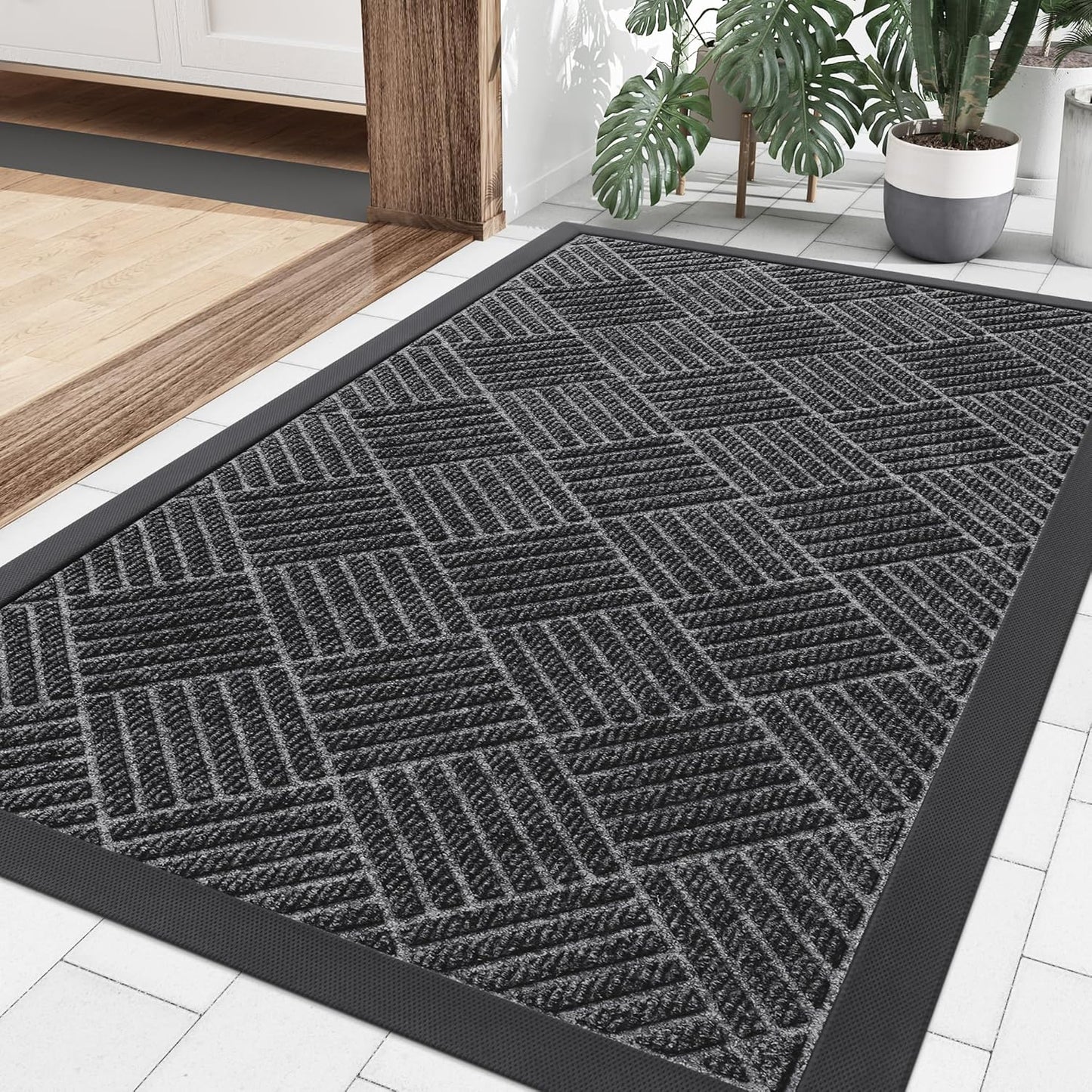 Smiry Front Door Mat Outside Entrance, Heavy Duty Outdoor Indoor Natural Rubber Doormat, Non Slip