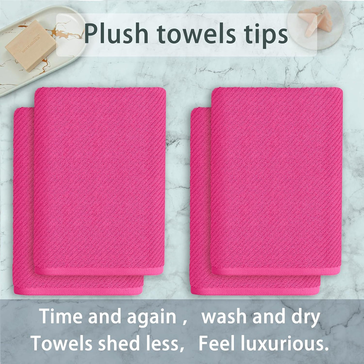 Hot Pink Bath Towels (4PC Large, 30"x56") - 100% Cotton | Quick Dry | Light Weight | Thick | Soft |