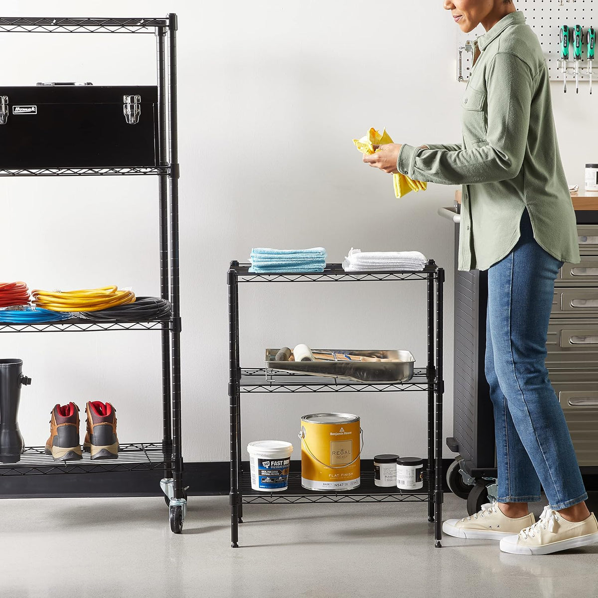 Amazon Basics 3-Shelf Adjustable Heavy Duty Steel Wire Rack Storage Shelving Organizer for Kitchen