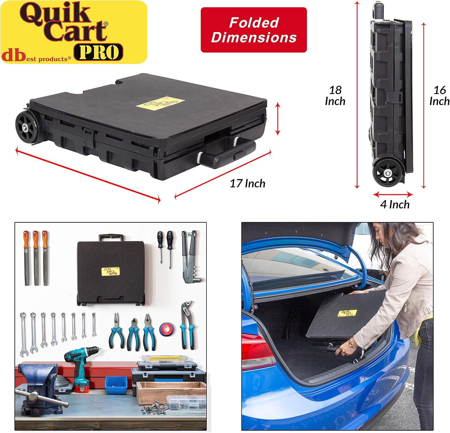 dbest products Quik Cart Pro Wheeled Rolling Crate Teacher Utility with seat Heavy Duty Collapsible
