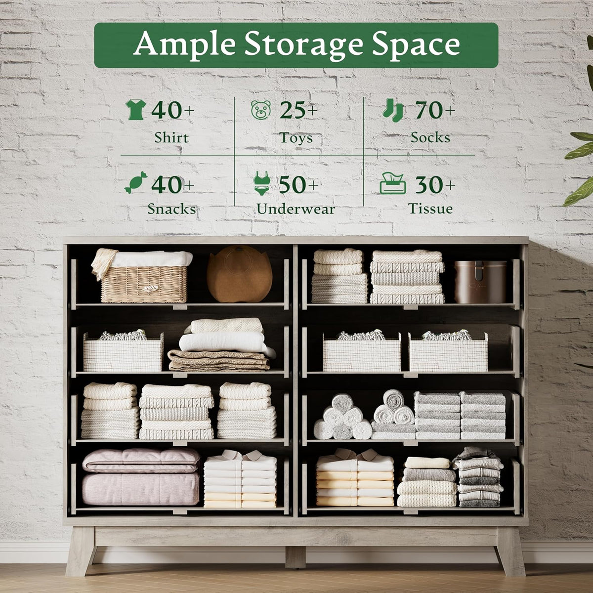 Fluted Dresser with 8 Drawers, 54" Wide Wood Chest of Drawers with Metal Handle, Wooden Dresser TV