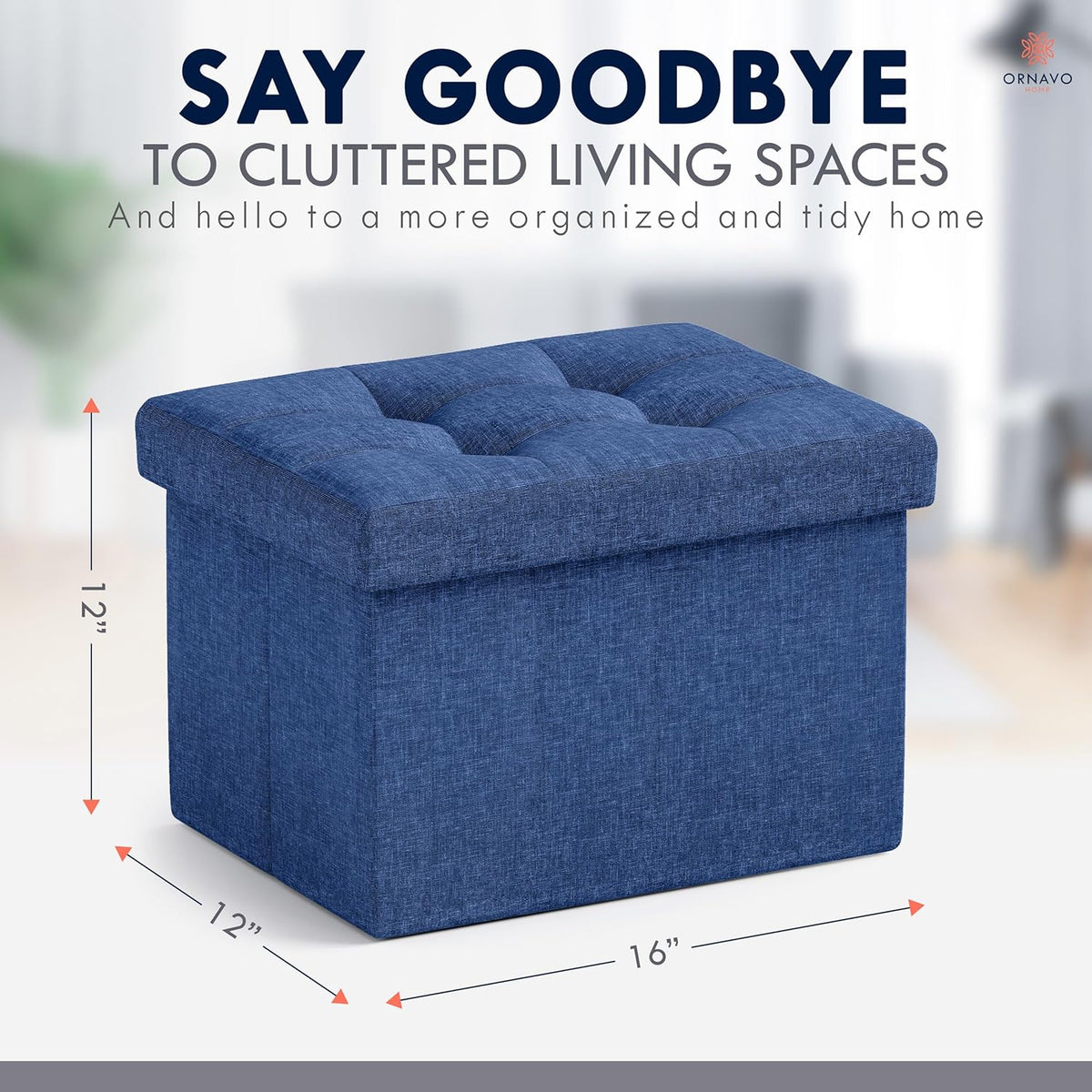 Ornavo Home Small Storage Ottoman Foldable Collapsible Rectangle Linen Ottoman Foot Rest Stool