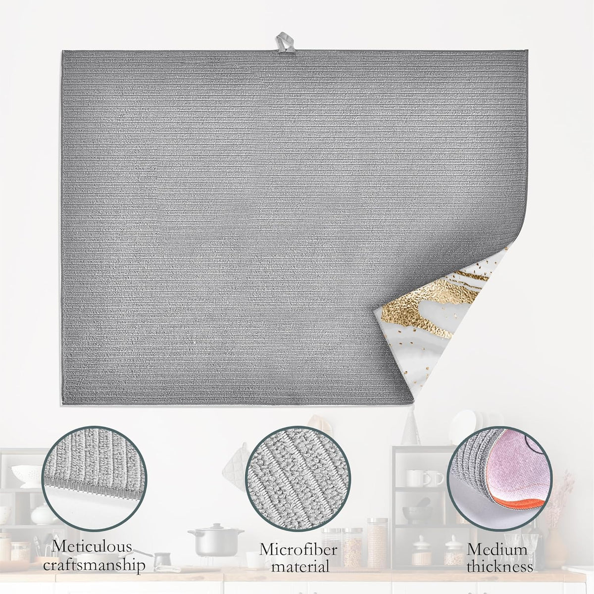 White Gold Marble Dish Drying Mats 18x24 Inch, Dish Pad Drying Rack Mat for Kitchen Counter Ultra