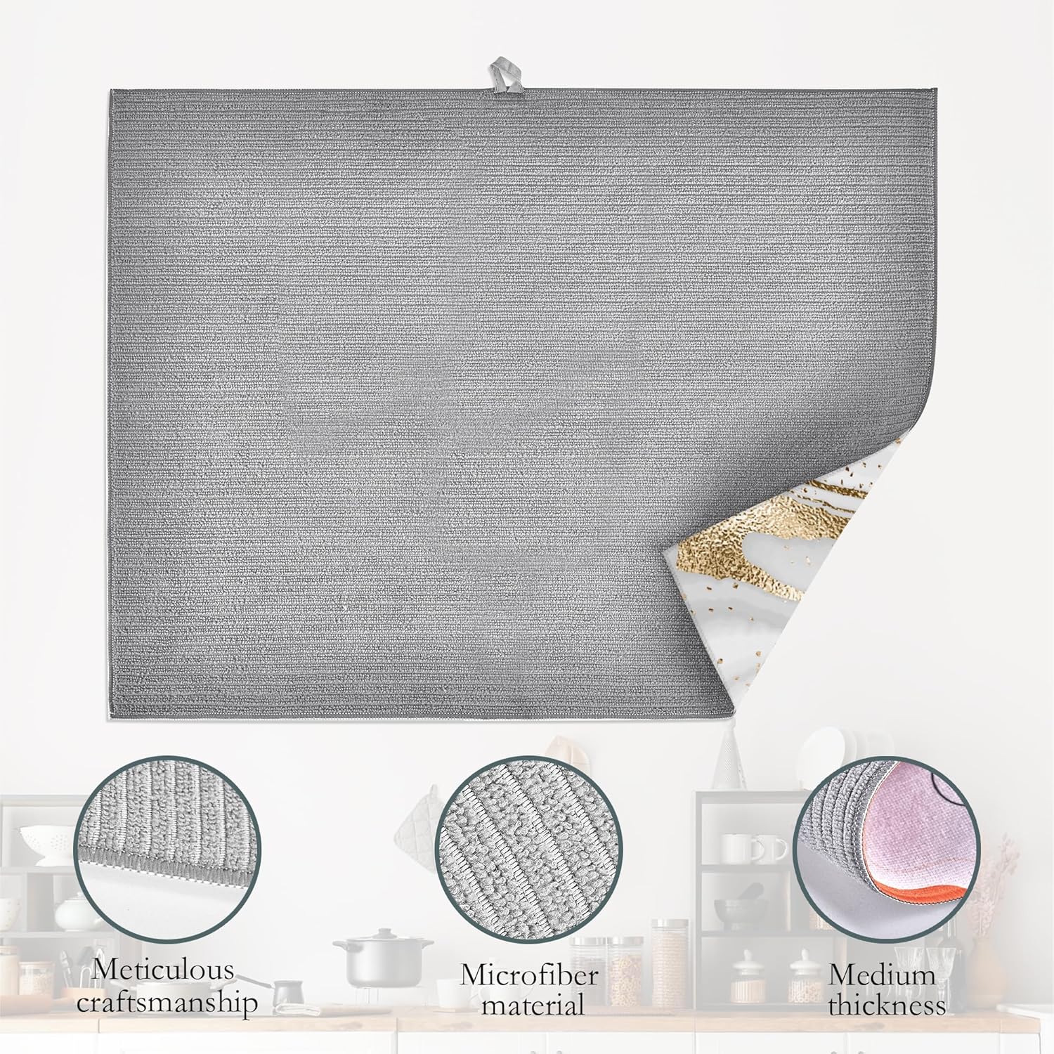White Gold Marble Dish Drying Mats 18x24 Inch, Dish Pad Drying Rack Mat for Kitchen Counter Ultra