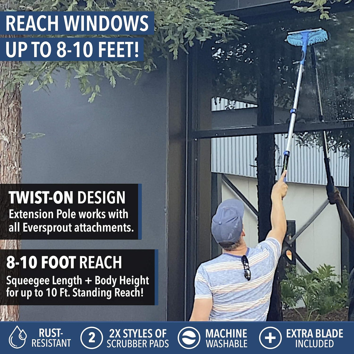 EVERSPROUT 1.5-to-3 Foot Swivel Squeegee and Microfiber Window Scrubber (8-10 Ft Standing Reach) |