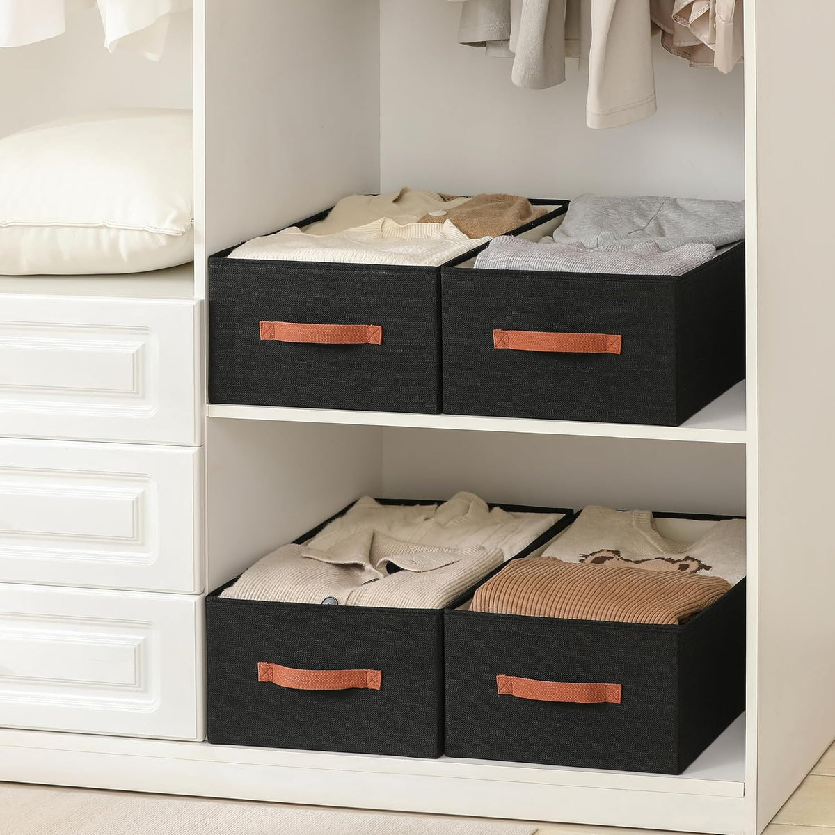 linen closet organizers and storage, 3 Pack Large Storage Baskets, Washable, Clothing Storage Bins