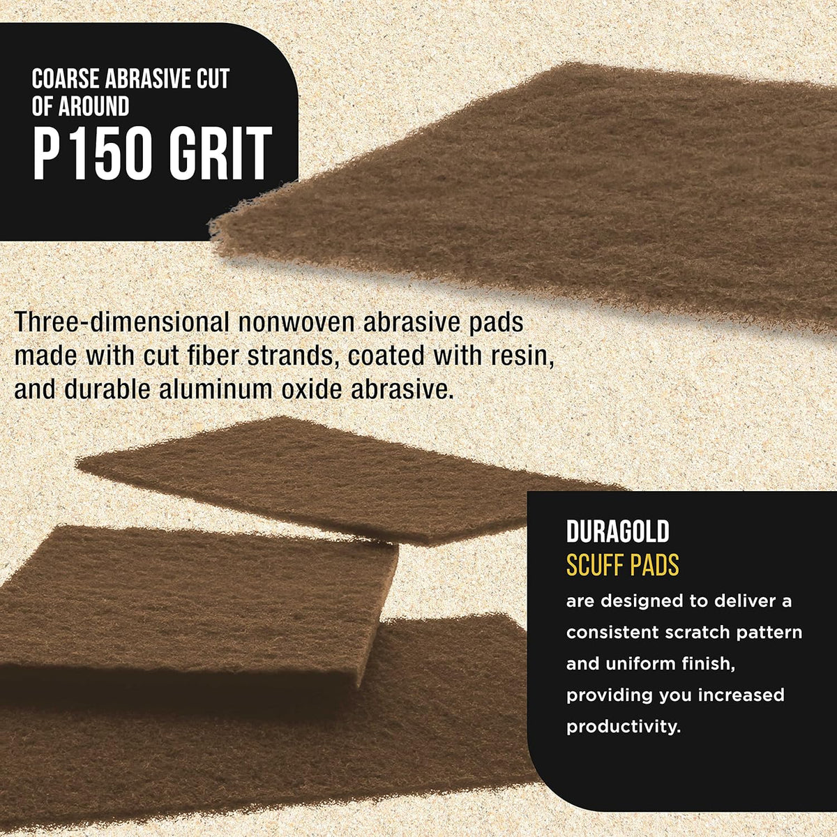 Dura-Gold Premium 6" x 9" Gold Coarse Scuff Pads, Box of 10 - Scuffing, Scouring, Sanding, Paint