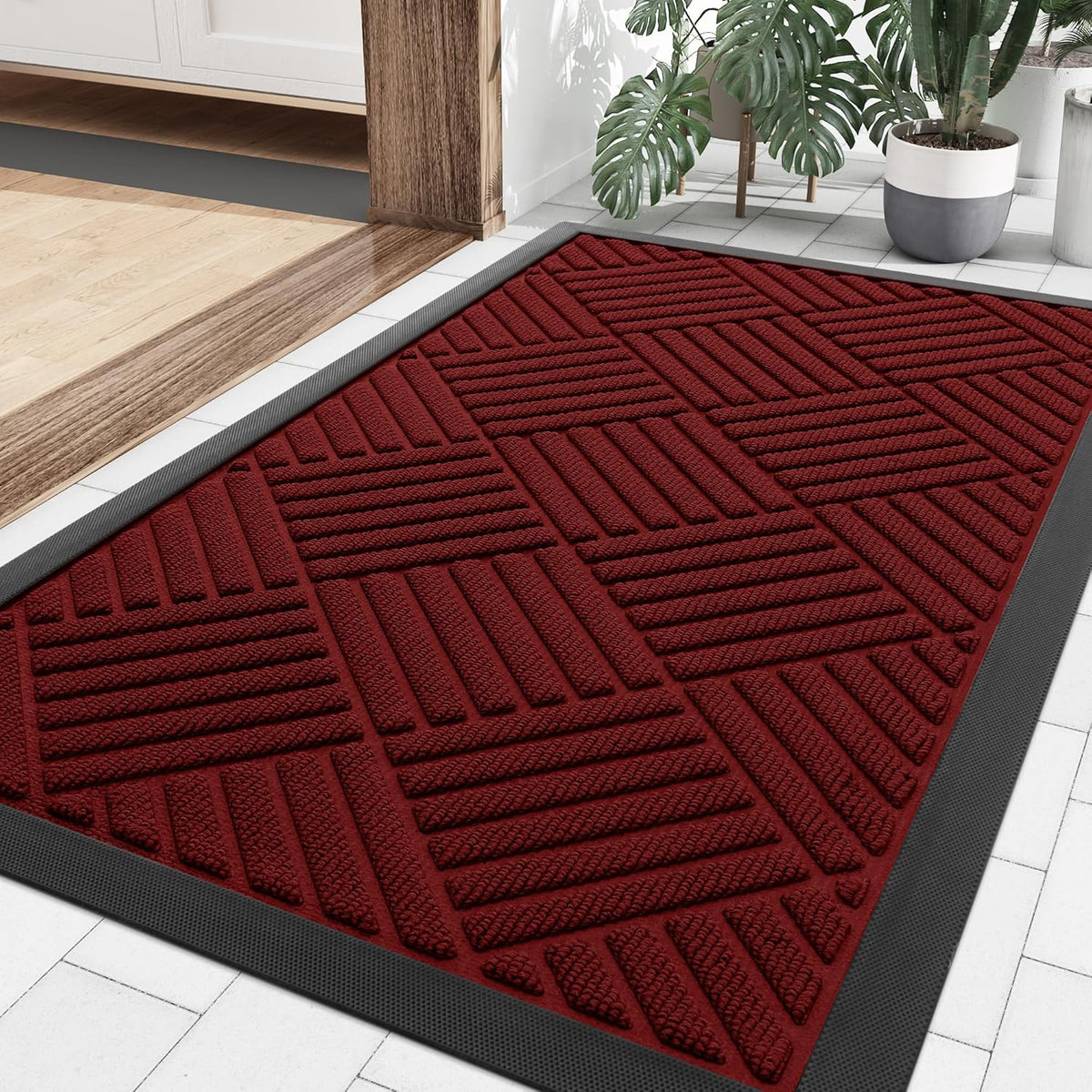 Smiry Front Door Mat Outside Entrance, Heavy Duty Outdoor Indoor Mat, Natural Rubber Doormat, Non