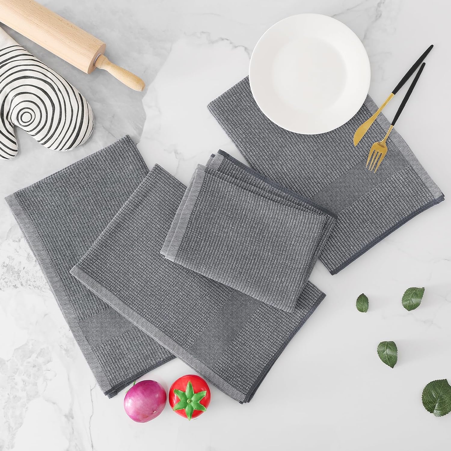 Homaxy Premium Kitchen Towels(18”x 28”, 8 Pack), Large Cotton Kitchen Hand Towels, Flat and Terry