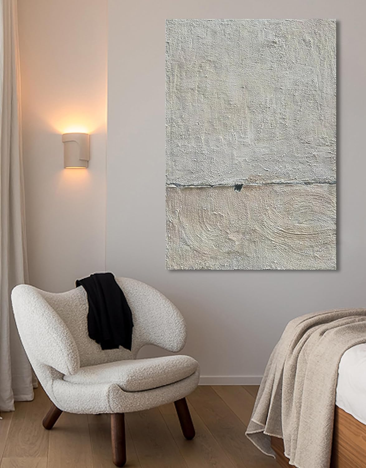 NANKAI Hand painted Minimalist Black and White art canvas Abstract Oil painting 36x24 inch wall