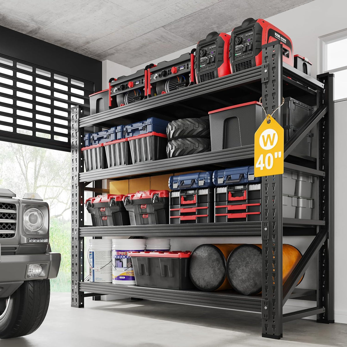 3000LBS Metal Steel Storage Shelves - 40" W Black 4 Tier Heavy Duty Rack Commercial Industrial