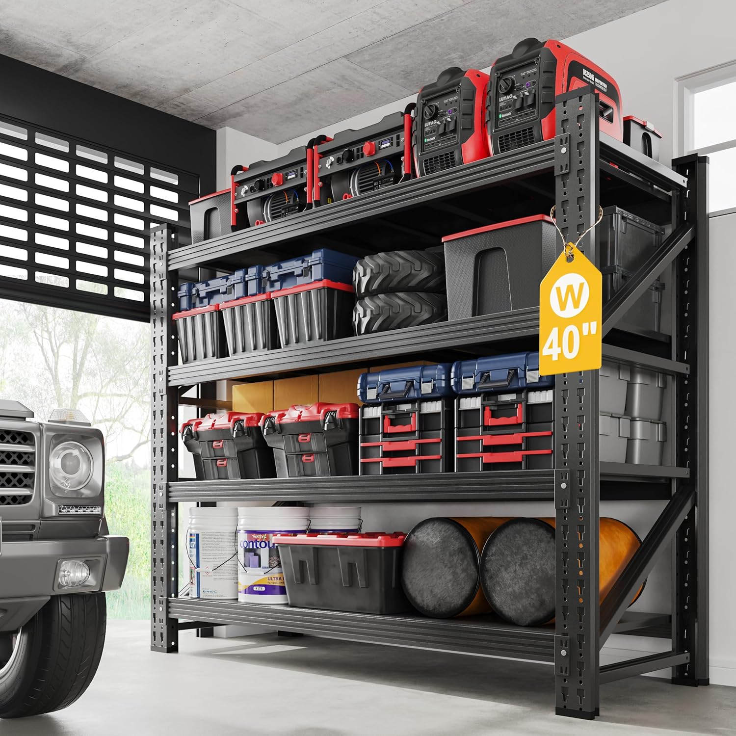 3000LBS Metal Steel Storage Shelves - 40" W Black 4 Tier Heavy Duty Rack Commercial Industrial