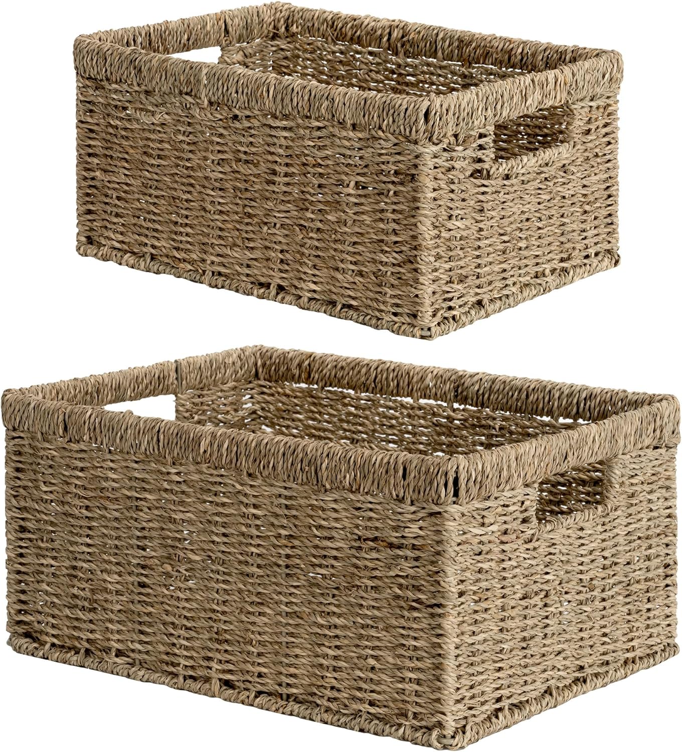 StorageWorks Wicker Storage Baskets, Large and Small Baskets, Handwoven Seagrass Basket for