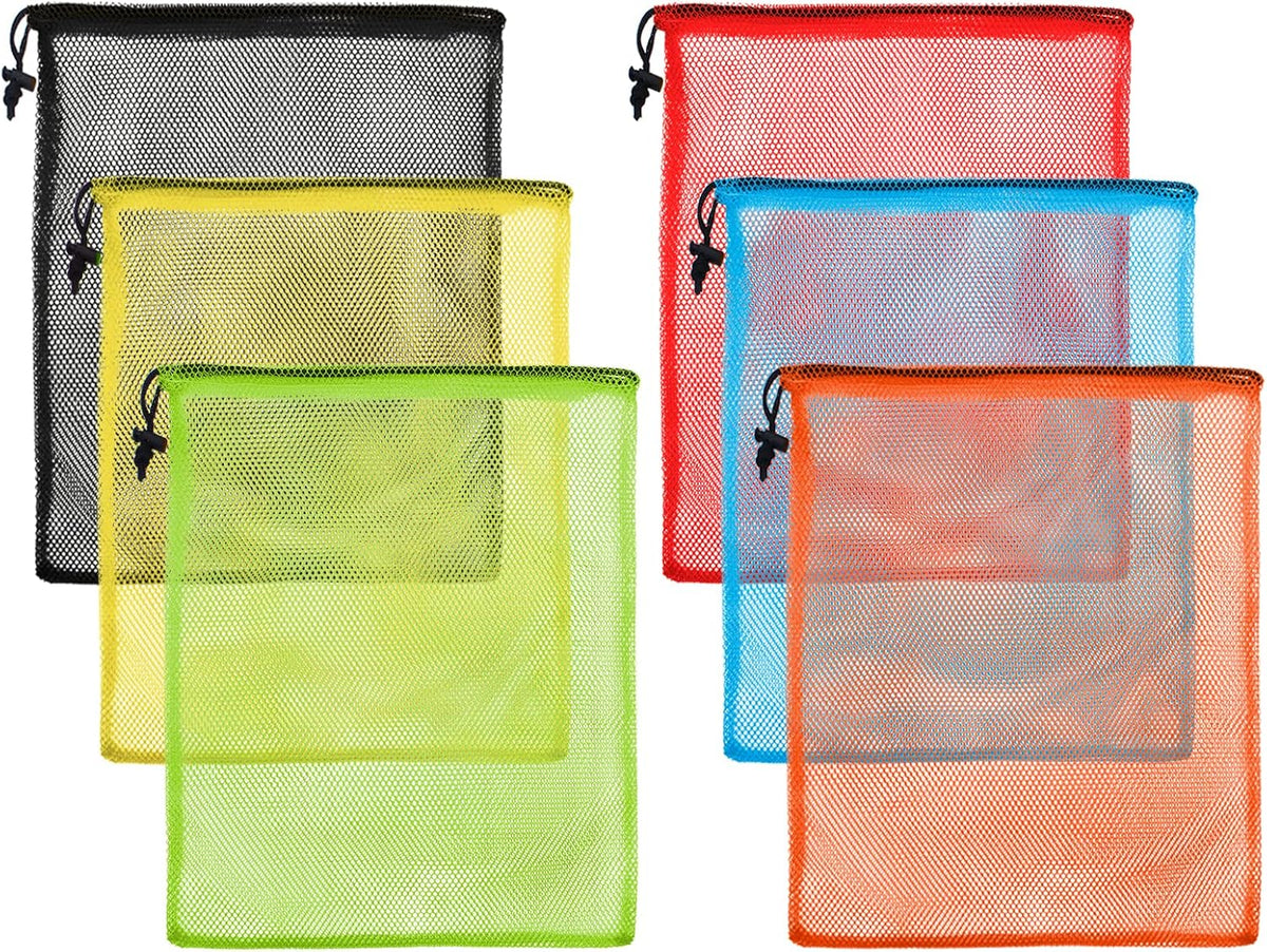 iMucci 13"X15.5" 6Pcs Mesh Laundry Drawstring Bag Nylon Drawstring Gym Bag with Cord Lock Closure
