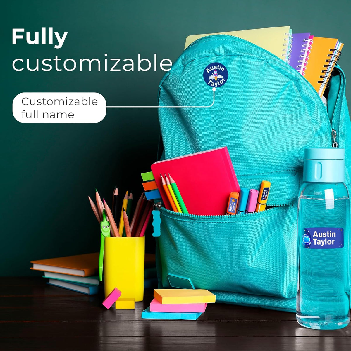 Personalized Name Tag Stickers for Kids (130+ Pack) | Space-Themed Waterproof Labels for School