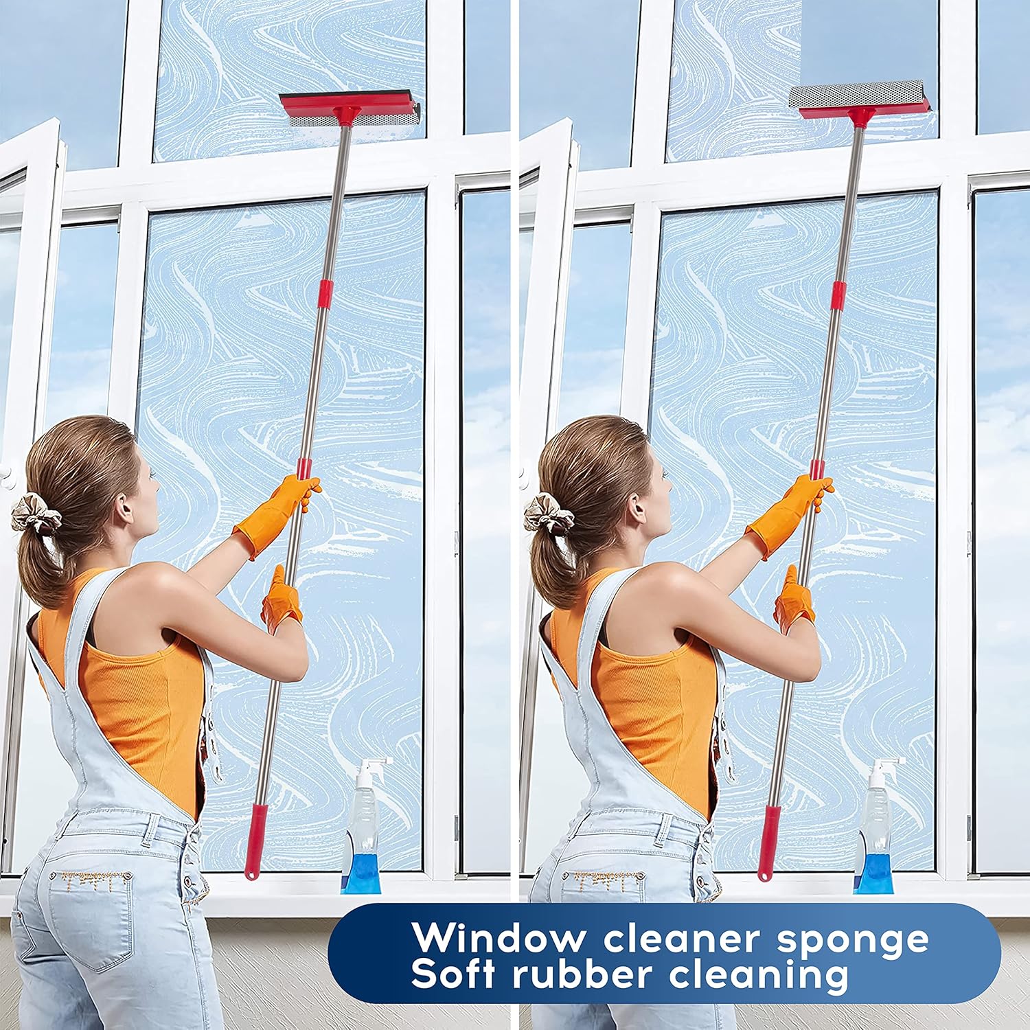 DSV Standard Window Squeegee, 2-in-1 Window Cleaner with 55" Extension Poles, Window Washing Kit