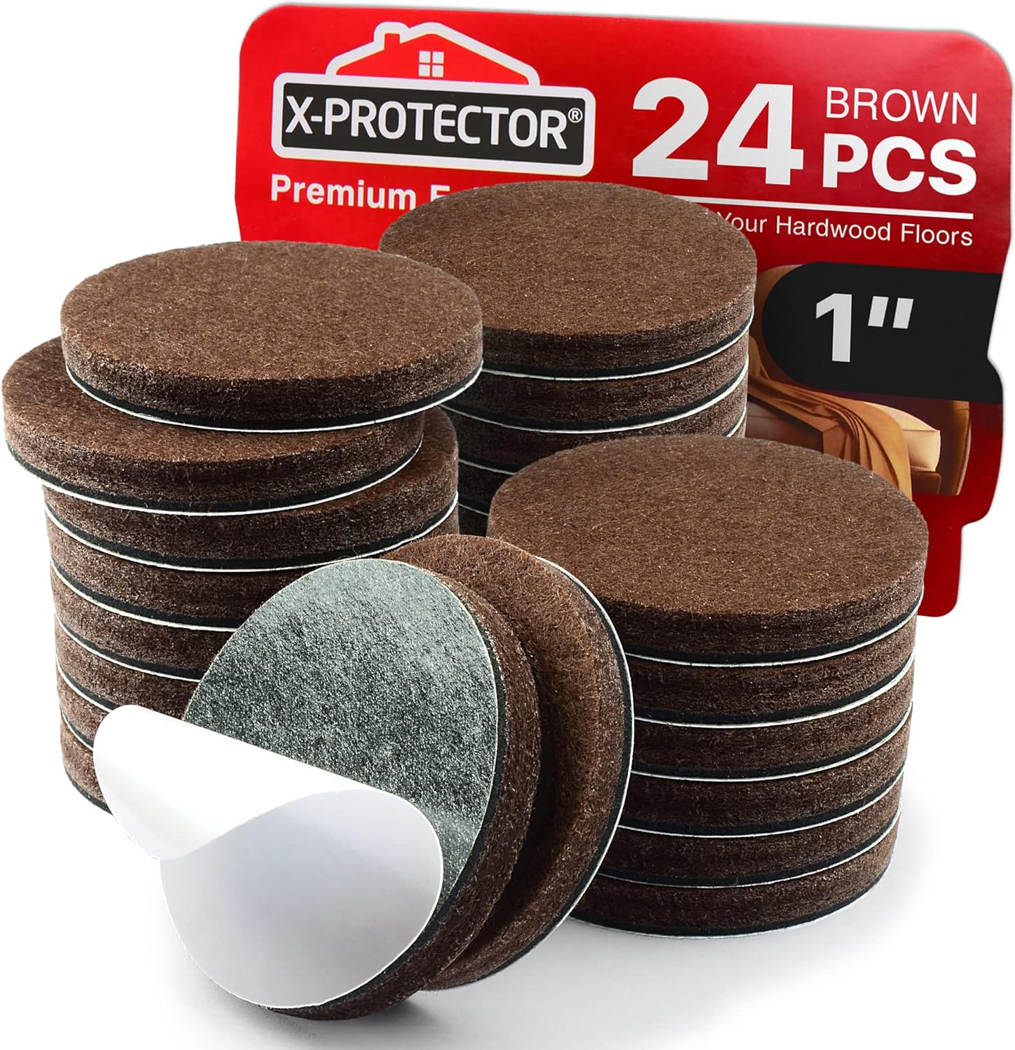 24 Heavy-Duty Felt Furniture Pads 1” 1/4” Thick X-Protector! Round Felt Pads for Furniture Feet