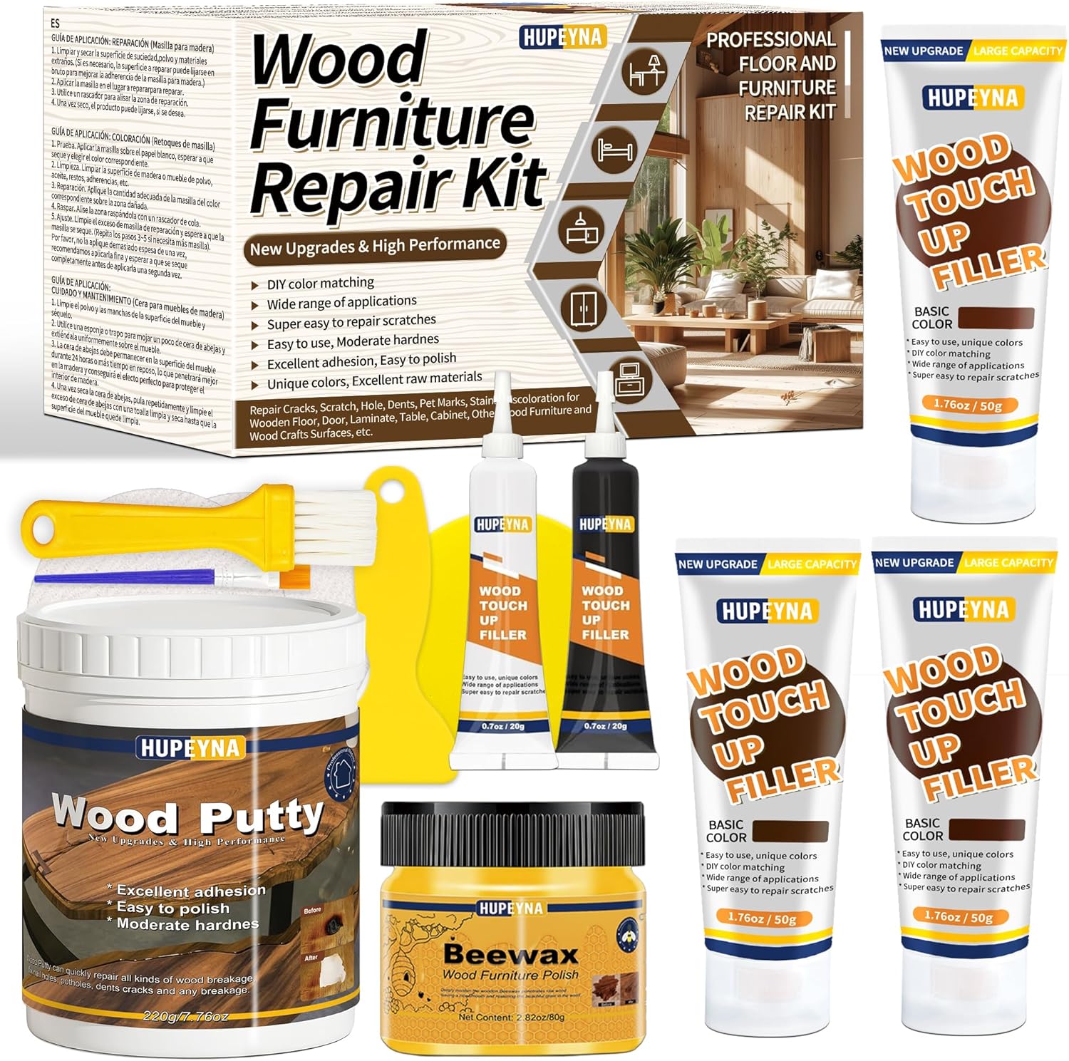 Wood Repair Kit, Wood Furniture Repair Kit, Wood Filler, Wood Putty and Beeswax- Repair Stains