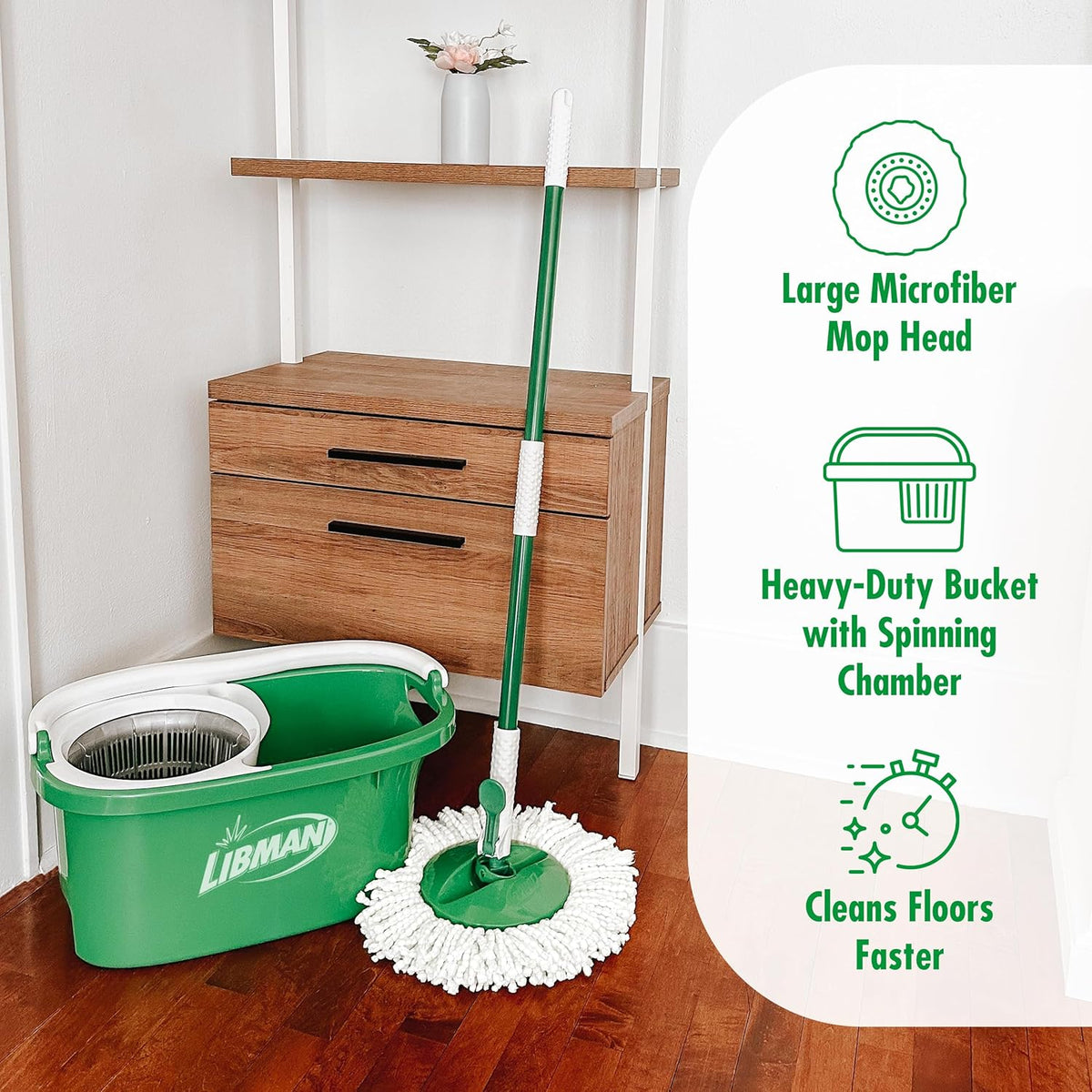 Libman Tornado Spin Mop System | Mop and Bucket with Wringer Set |Mops for Floor Cleaning | 1 Mop