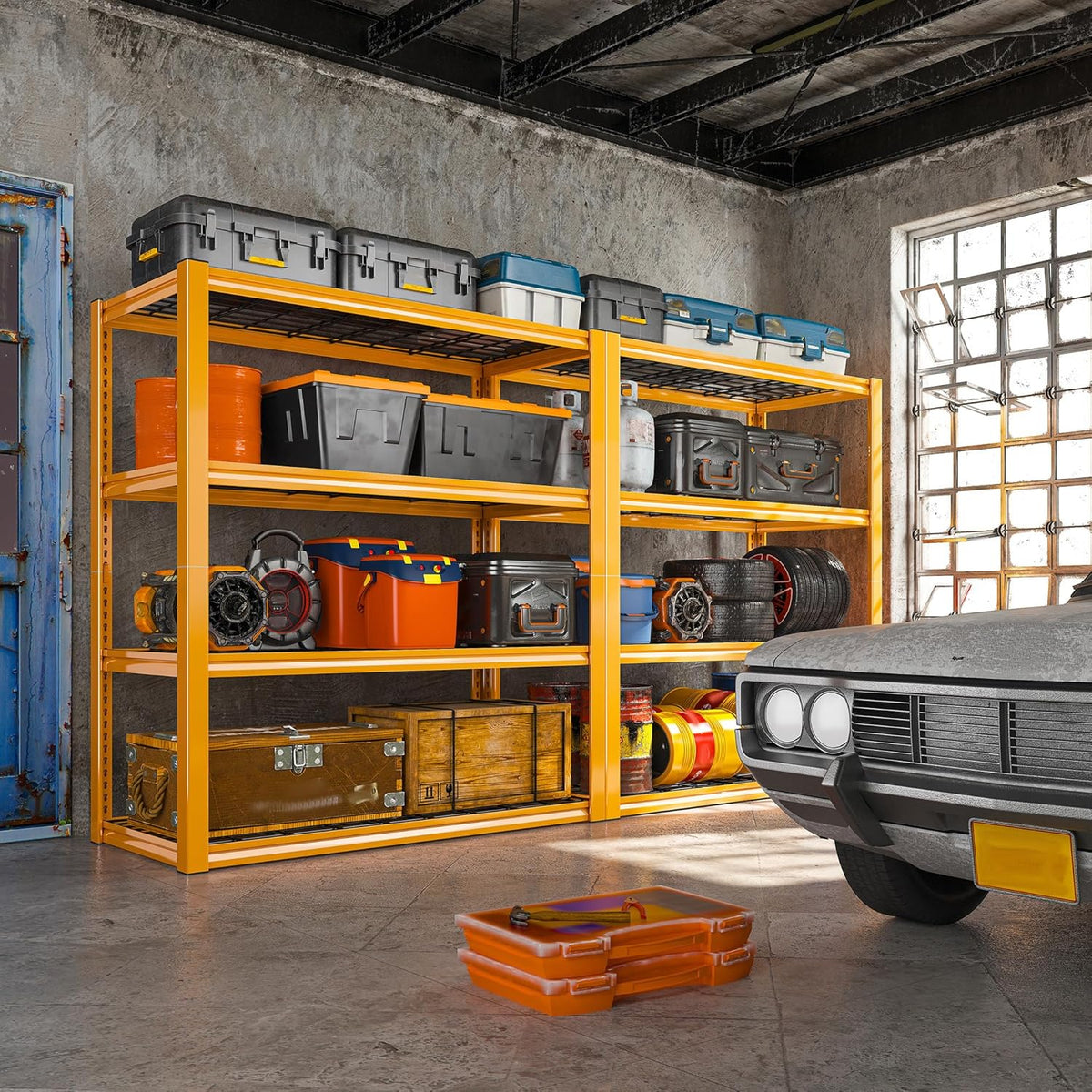 REIBII 40" W Garage Shelving 2240 LBS Storage Shelves Adjustable Heavy Duty Shelving 4 Tier Metal