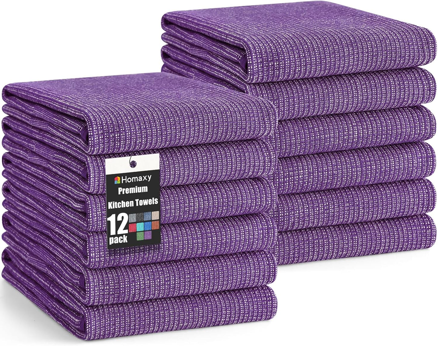 Homaxy Premium Kitchen Towels(18”x 28”, 12 Pack), Large Cotton Kitchen Hand Towels, Flat and Terry