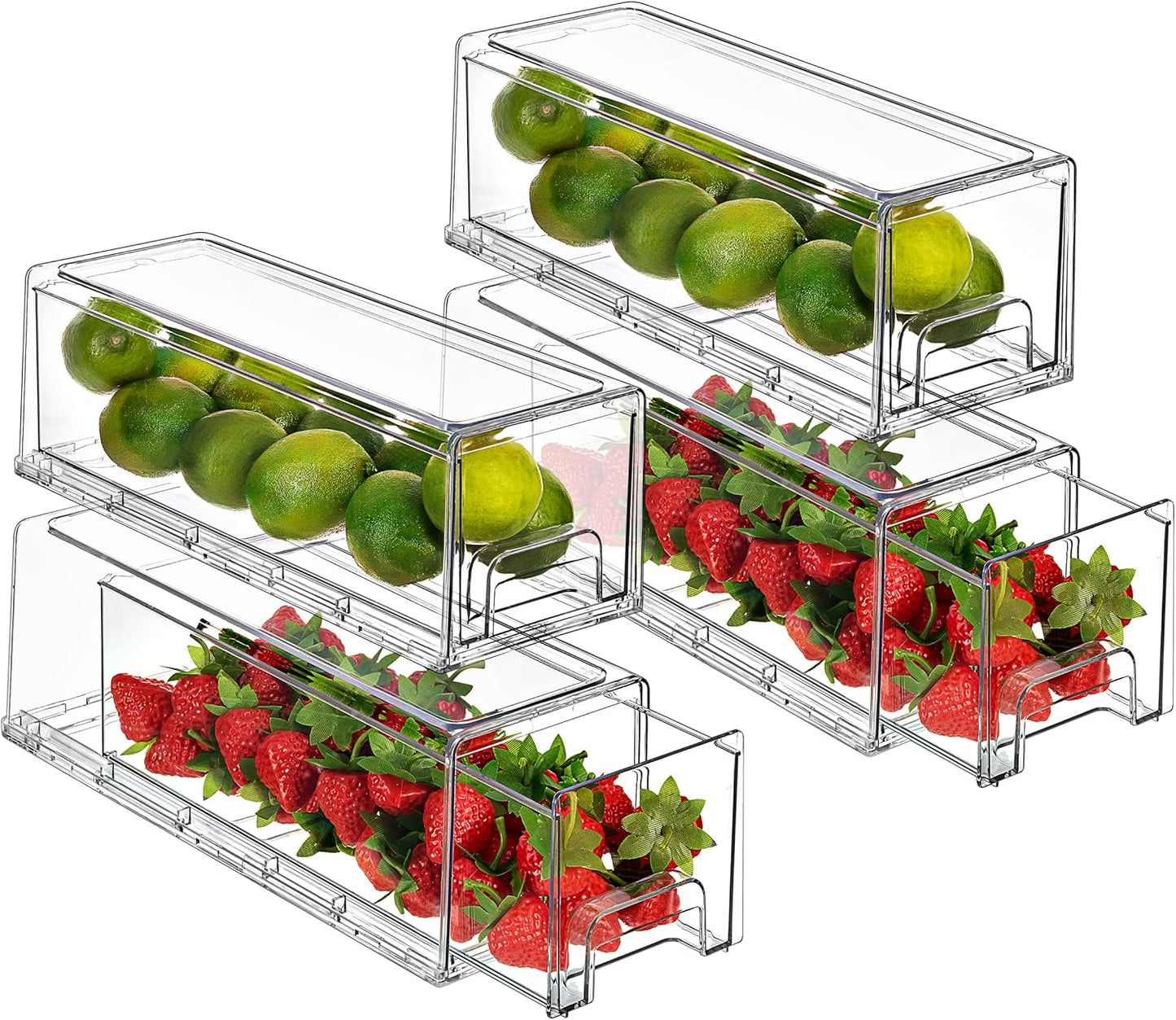 Sorbus Small Wide Clear Storage Drawers (4 Pack) – Stackable Pull-Out Storage Bins for Fridge