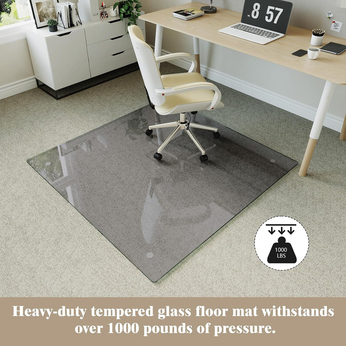 Koonmi Tempered Glass Chair Mat for Hardwood Floors & Carpets, 46" x 46“ Grey Heavy Duty Office