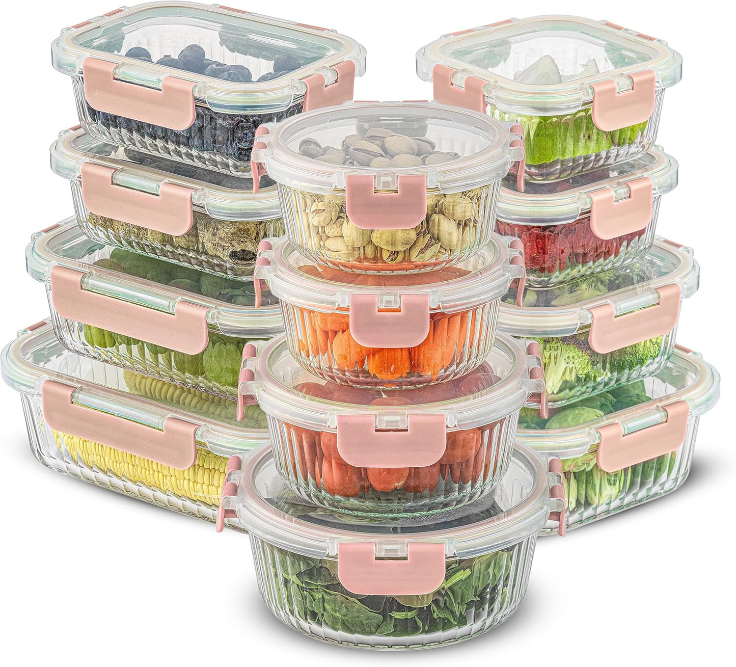 JoyJolt 24pc Borosilicate Glass Storage Containers with Lids | 12 Airtight/Freezer Safe Food