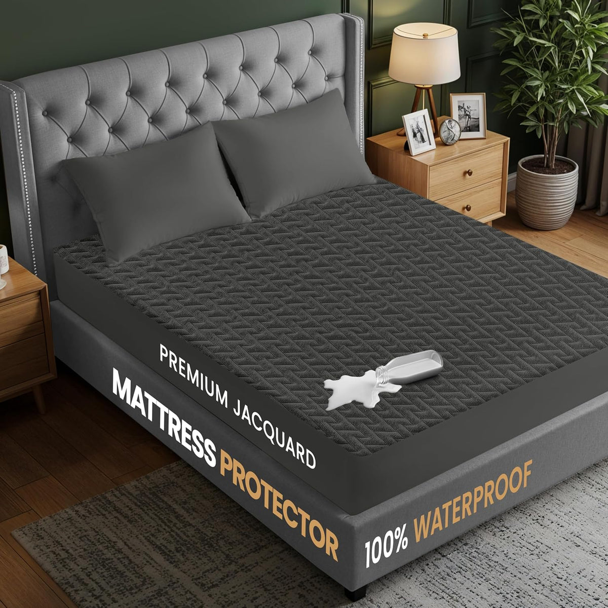 Utopia Bedding Waterproof Mattress Protector Full Size (Gray), Premium 3D Air Soft Fabric Mattress