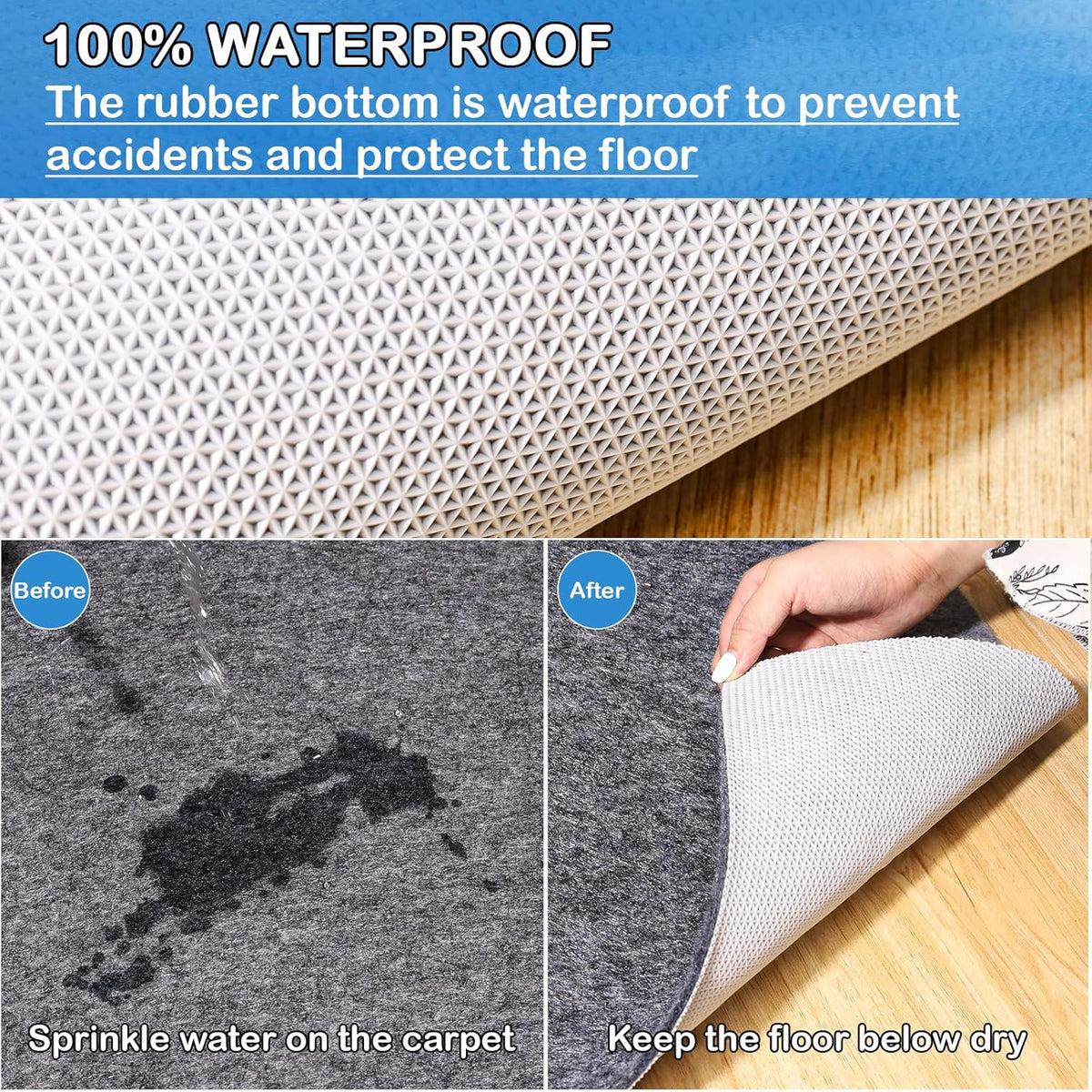 Non-Slip Rug Pads 4 x4 ft, 100% Waterproof Rugs Non Skid Rug Pad for All Floors and Finishes