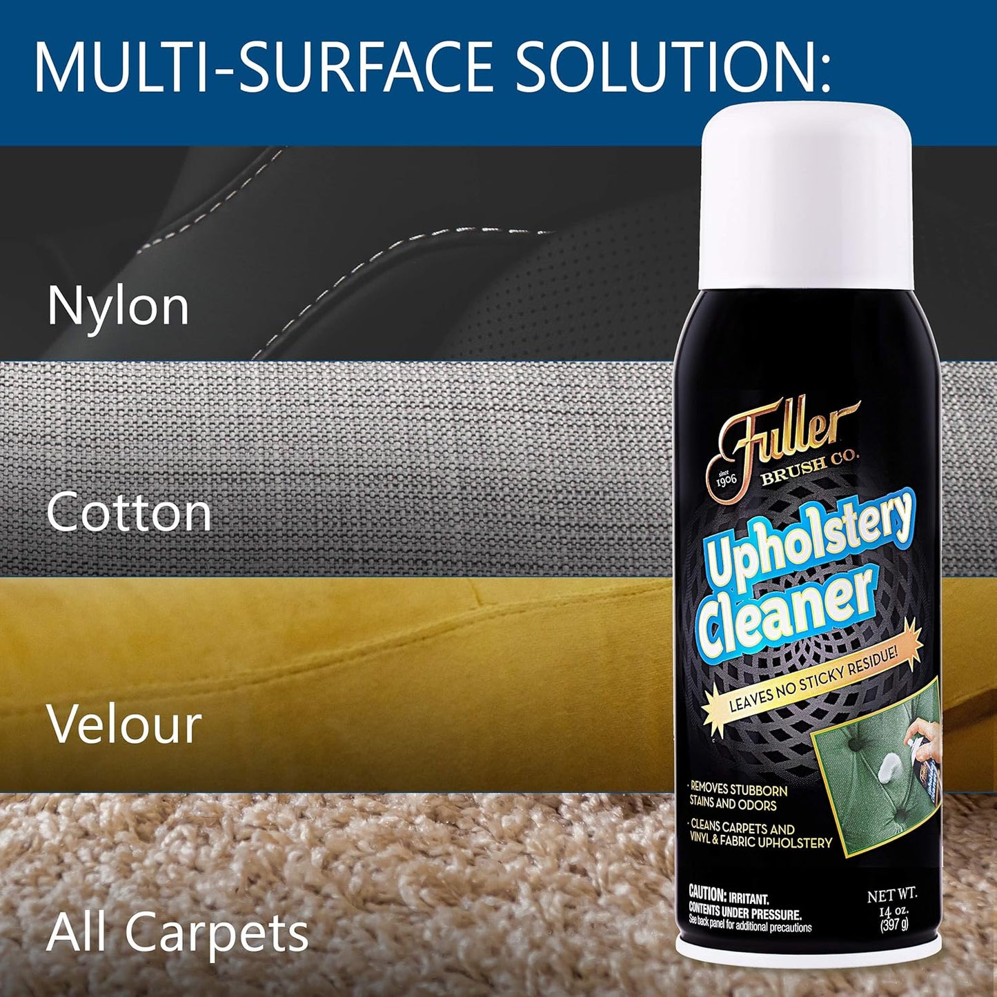 Fuller Brush Upholstery Cleaner - Multi Surface Solution - Rich Foaming Formula Penetrates and