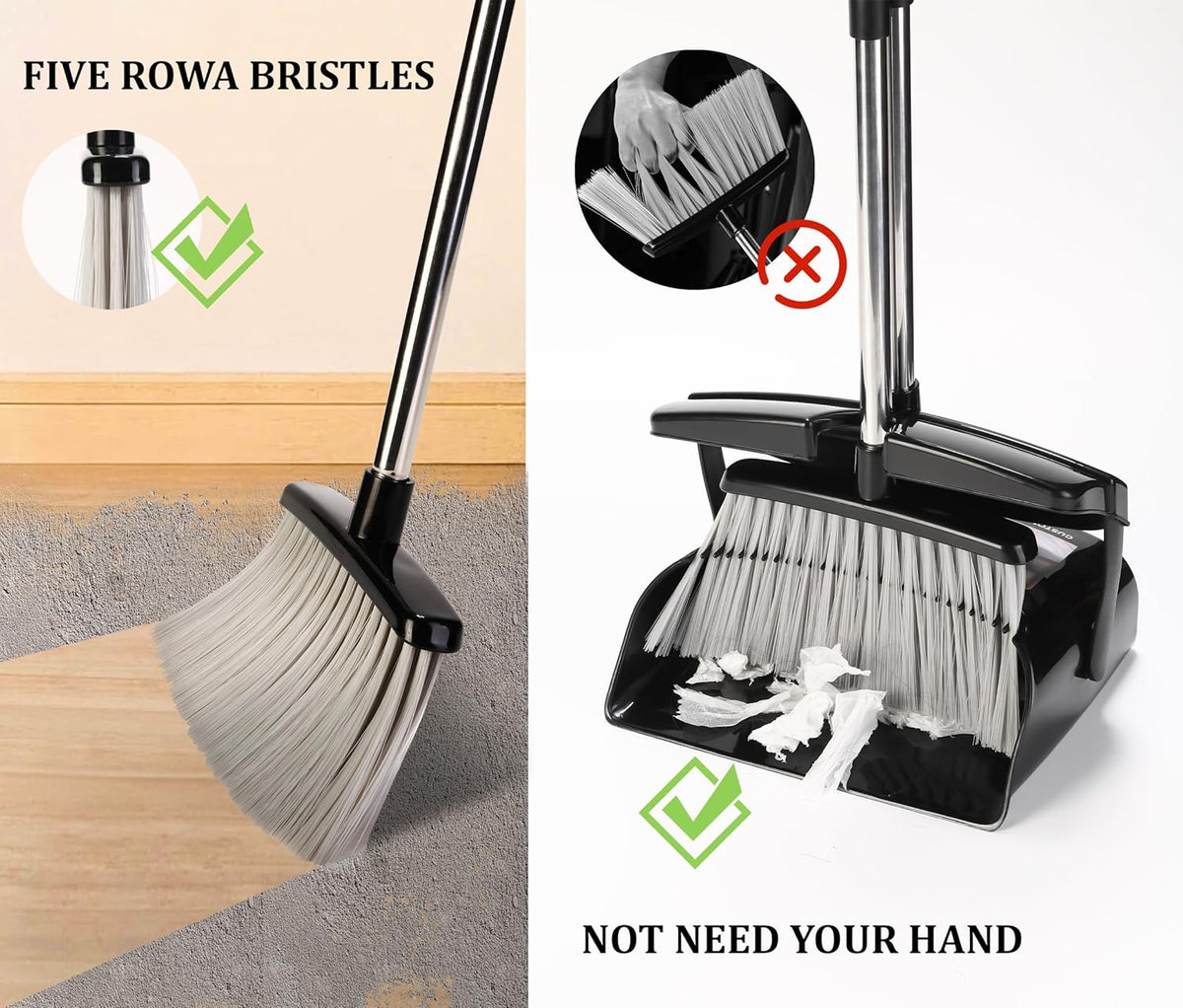 Broom and Dustpan Set for Home with Lid Indoor Upright Dustpan Broom and Dustpan Set Combo Dust Pan