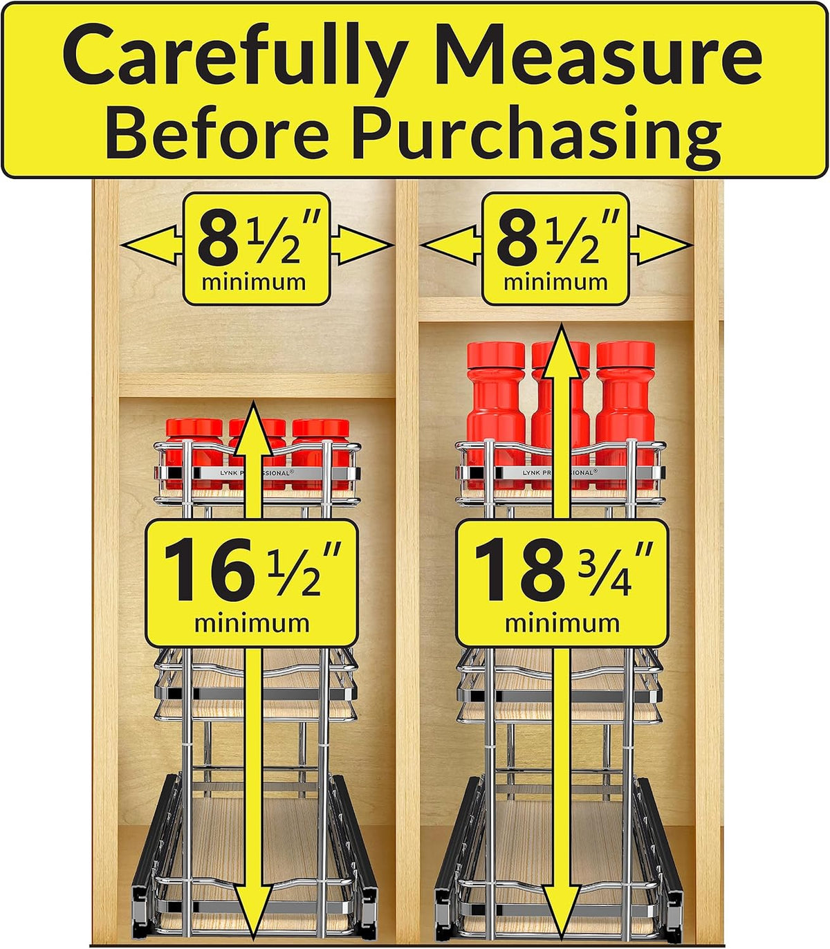 LYNK PROFESSIONAL® Élite™ Pull Out Spice Rack Organizer for Inside Kitchen Cabinets - 6"x21"