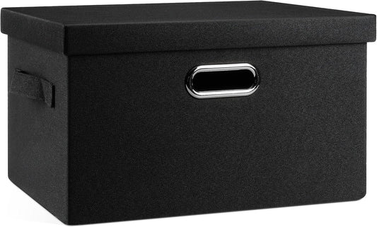 Medium 15" 21 Quart Collapsible Stackable Storage Bins with Lids, 1 Pack Black Foldable Fabric