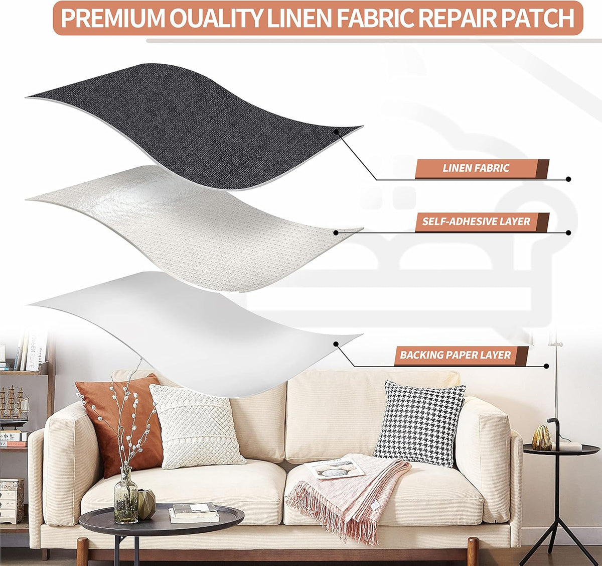 Fine Linen Fabric Patches, Self-Adhesive, Extra Large 12x40 inch, Multi Color, for Sofa & Clothes
