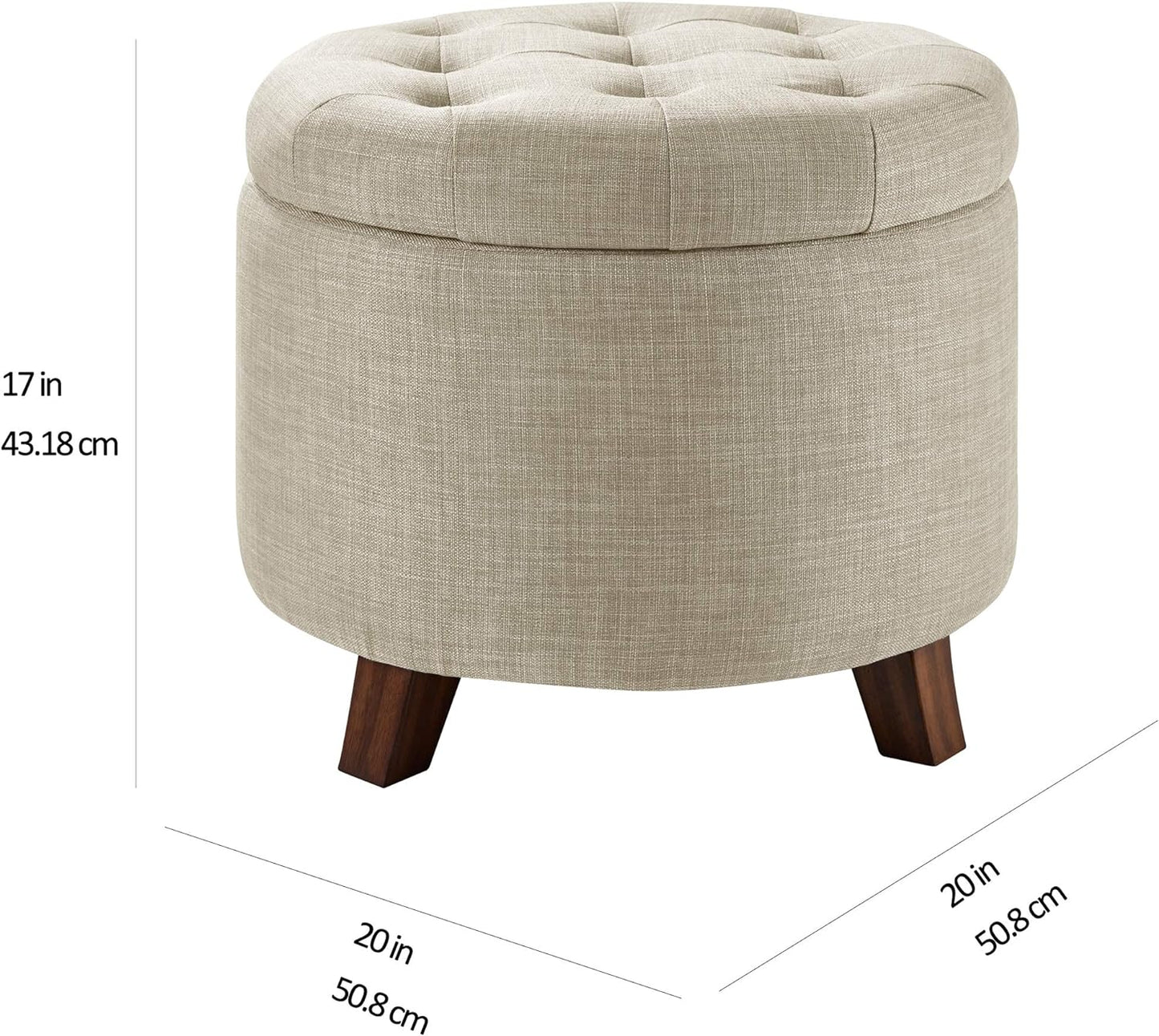 Amazon Basics Round Linen Ottoman with Storage, Tufted Upholstered Footstool for Living Room and