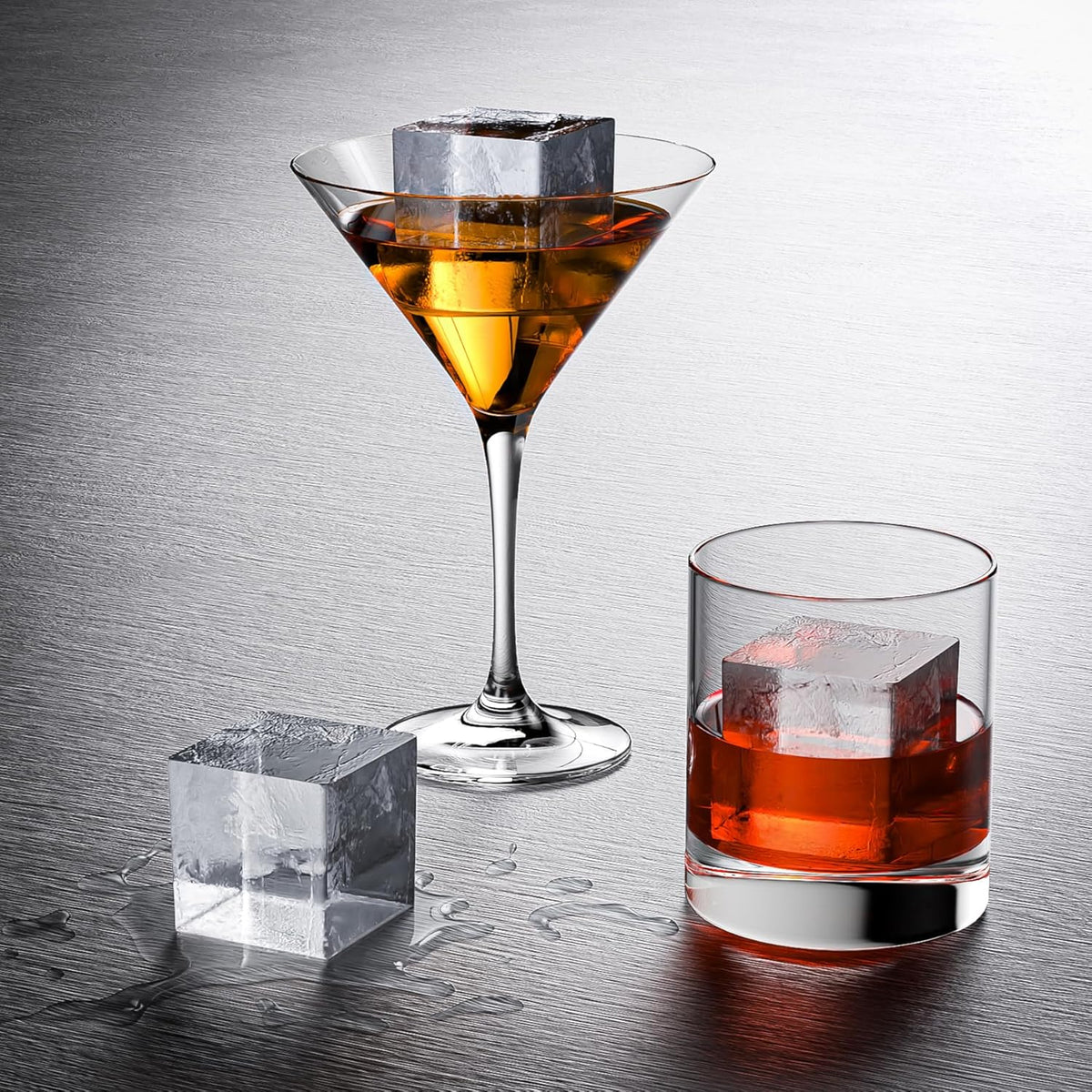 Bangp Large Ice Cube Tray for Whiskey (2 Pack),Metal Reinforced Frame Big Ice Cube Molds,Large