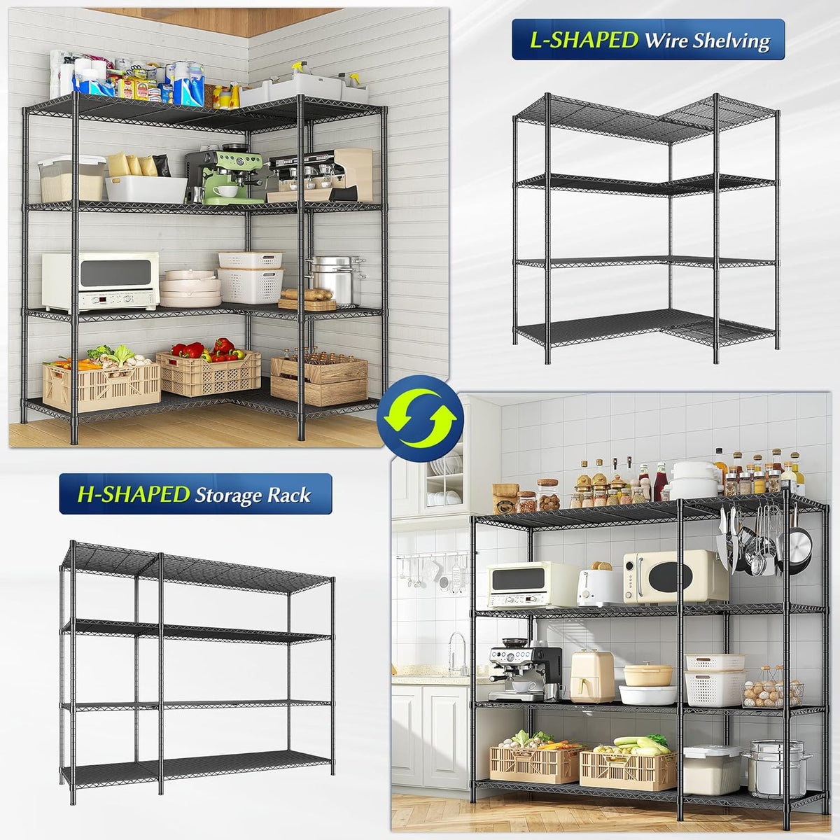 52.36''W Storage Shelves Metal Shelving Unit Load 1120LBS 4 Tier Wire Shelving for Storage Rack