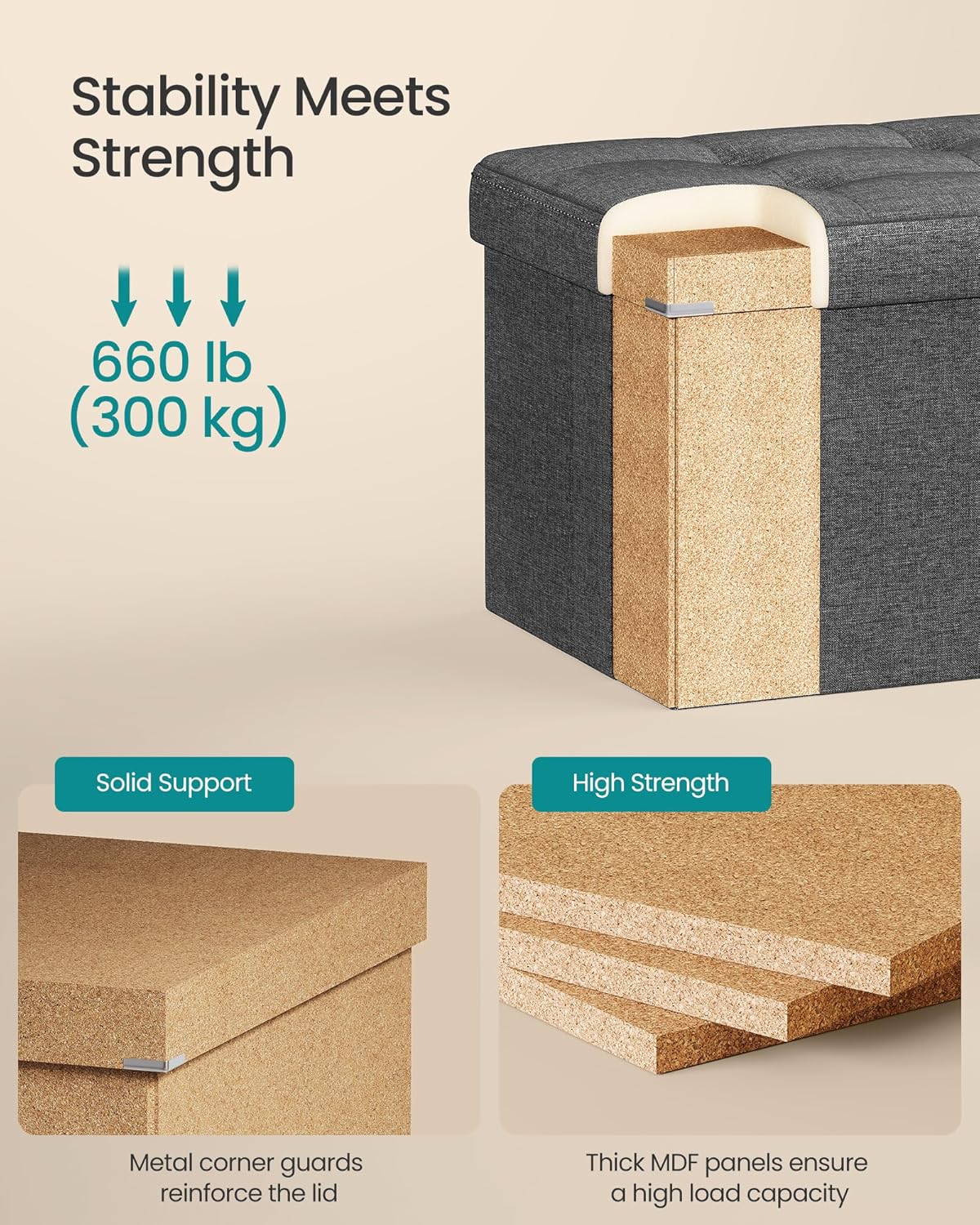 SONGMICS MAZIE Collection - 30 Inches Folding Storage Ottoman Bench, Ottoman Foot Rest, End of Bed
