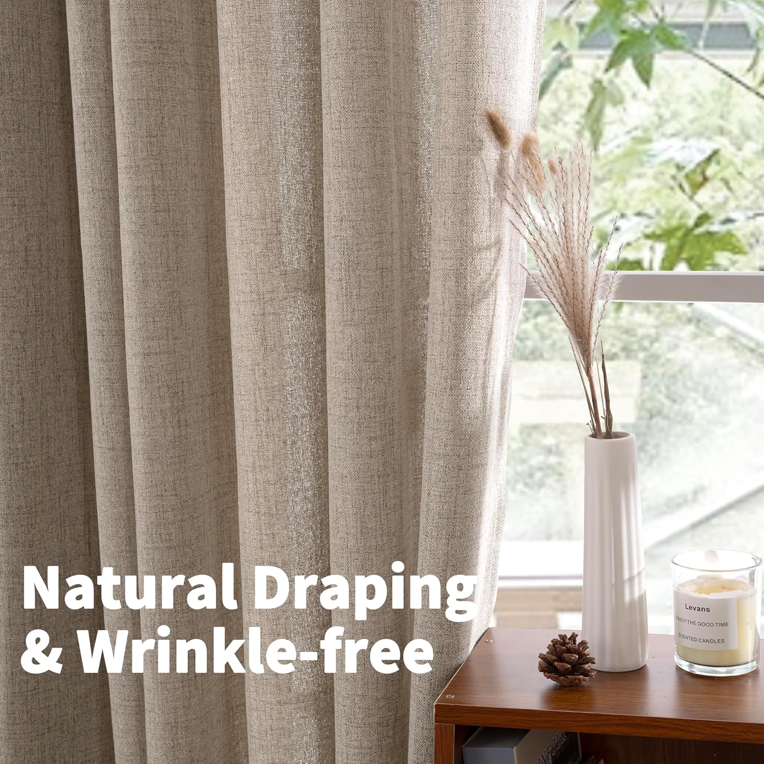 YoungsTex Dark Oatmeal Linen Curtains 63 Inch Length for Living Room, Semi Sheer Short Window