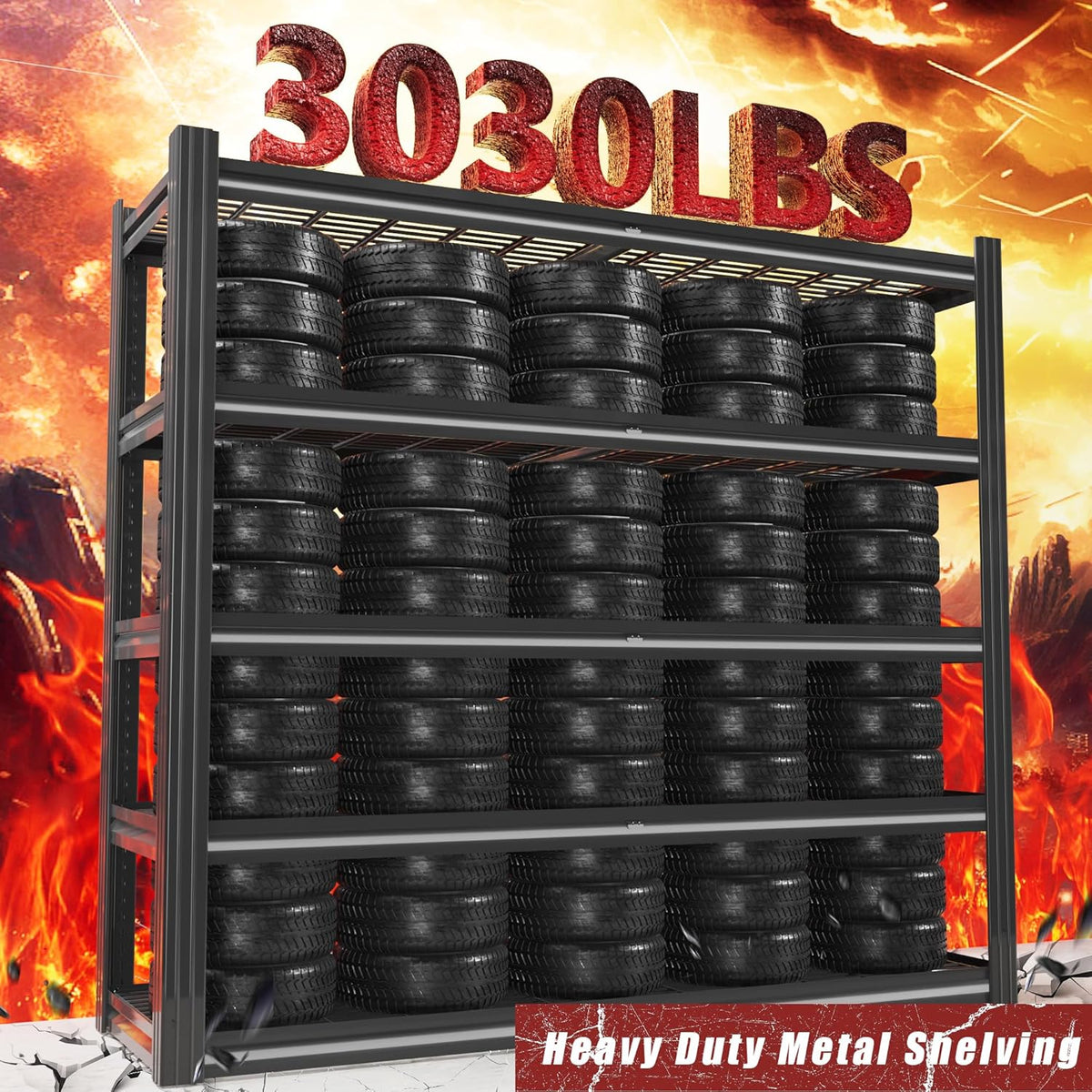 48" W Metal Garage Shelving 5 Tier Storage Shelves Heavy Duty 3030LBS Adjustable Shelf Unit Garage