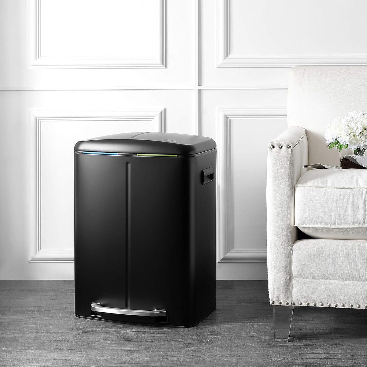 happimess HPM1005B Marco Rectangular 10.6-Gallon Double Bucket Trash Can with Soft-Close Lid