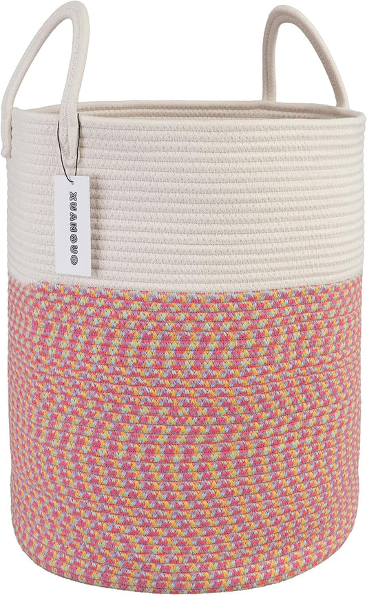 Cotton Rope Laundry Basket Hamper for Clothes Woven Storage Basket for Living Room Bedroom Boho